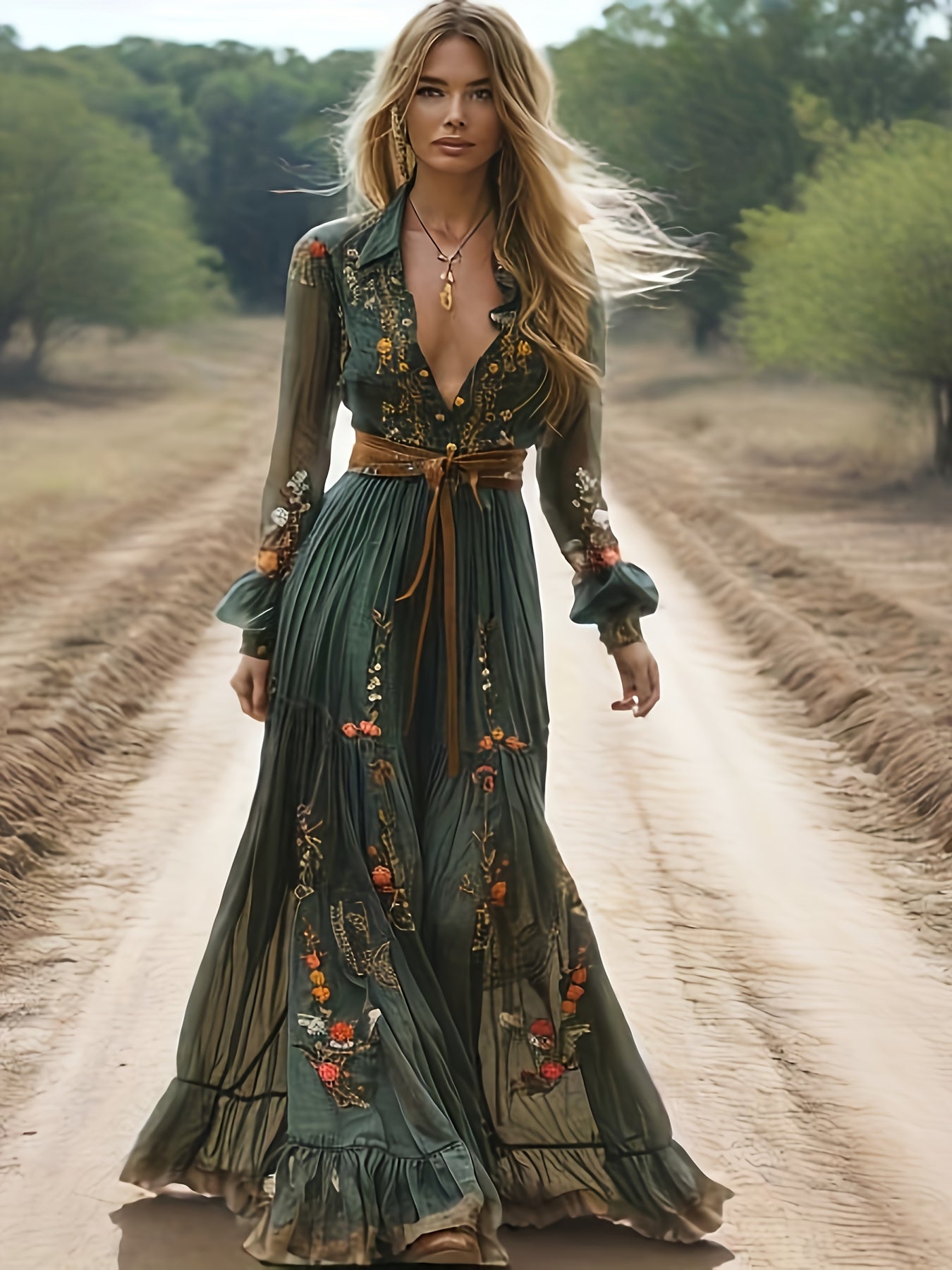 Bohemian Print Vacation Beach Dress, Women's Dress, Dresses, Women's Bohemian Dress, Women's Dresses