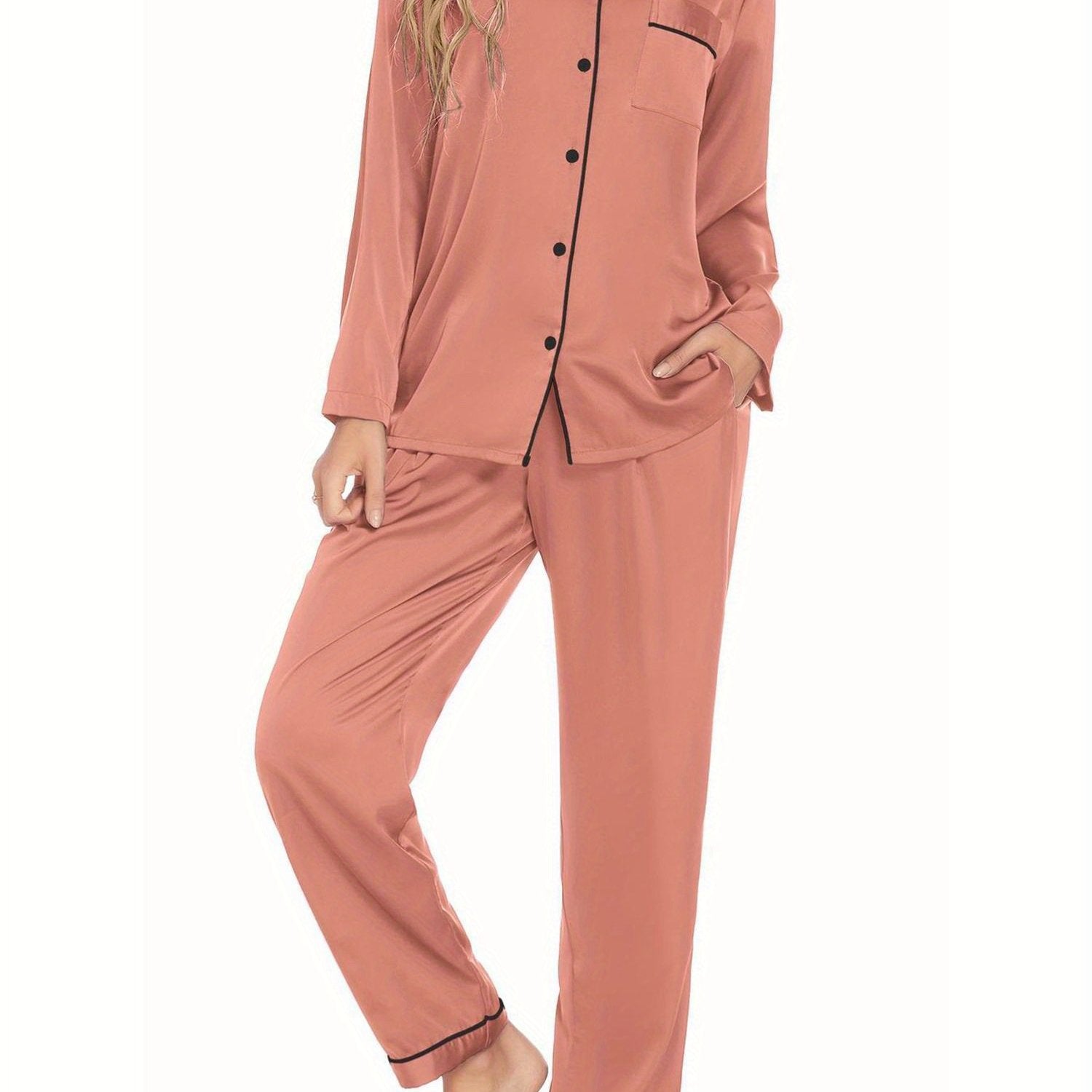 Couples Matching Pajamas Long Sleeve Sleepwear Satin Soft Button Down Loungewear Pjs Set perfect for pajama parties christmas pajamas Anniversary gift winter outfits for women 2 piece set