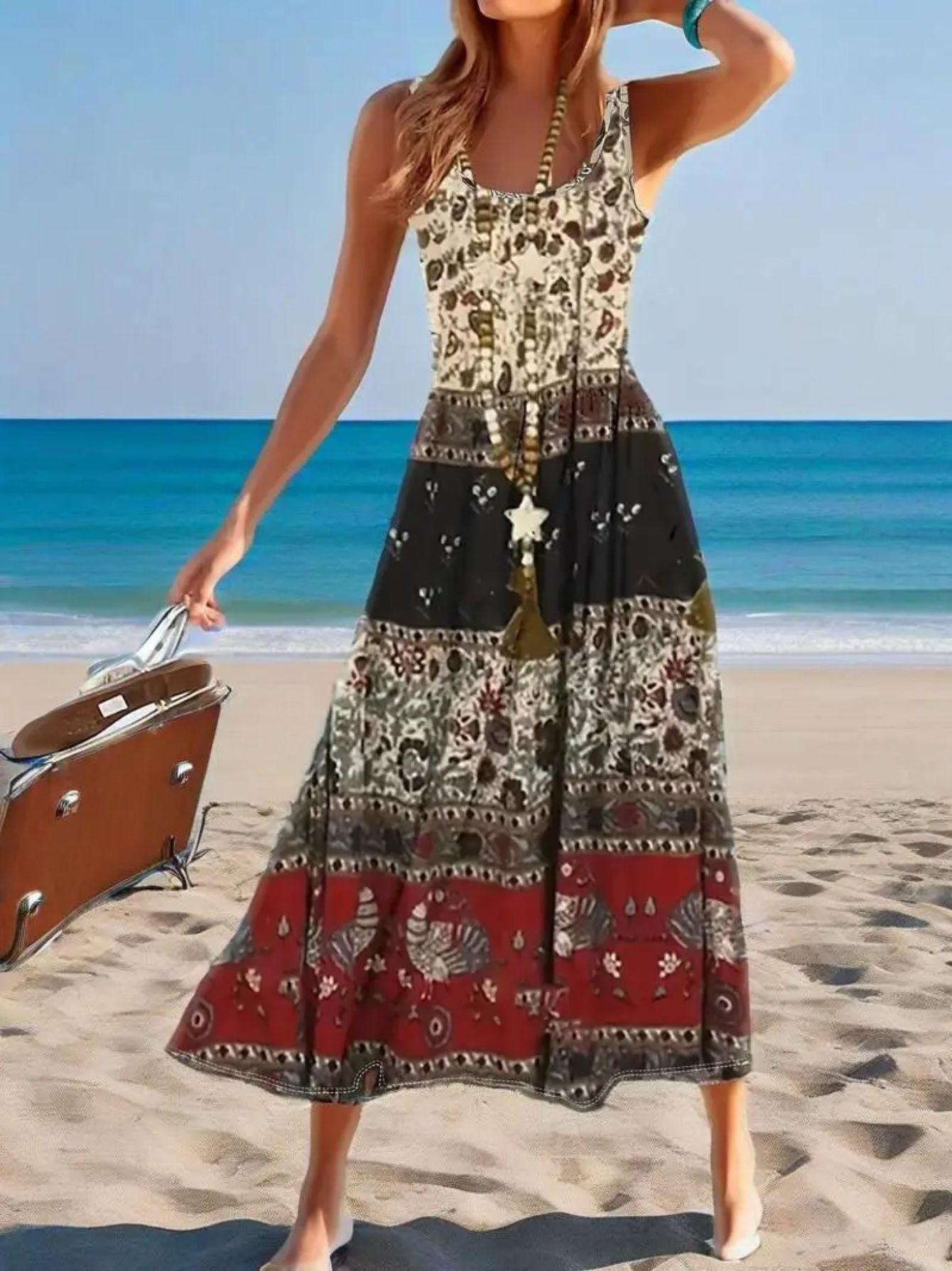 SINHOON Summer Dresses For Women 2025 Sleeveless Boho Maxi Sundress Loose Casual Flowy Beach Dress Midi Dress
