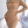 Elegant Keyhole Winter Bodycon - Long Sleeve, High Stretch, Ribbed Knit Women's Pencil Dress