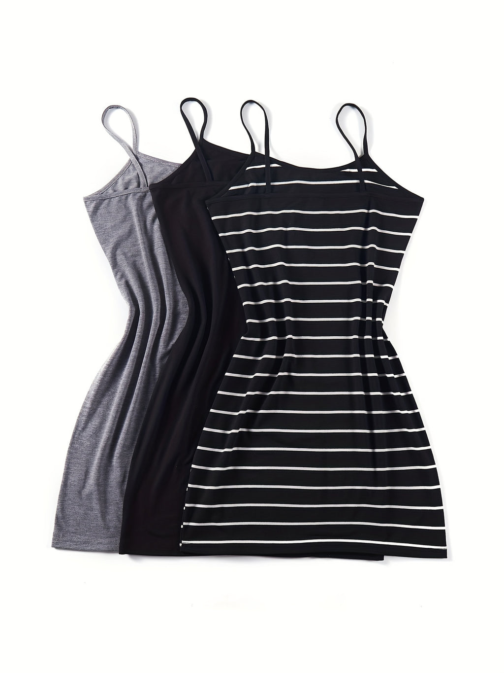 3-Pack Chic Summer Cami Dresses - Breathable, Lightweight Design with Adjustable Spaghetti Straps - Perfect for Casual Outings