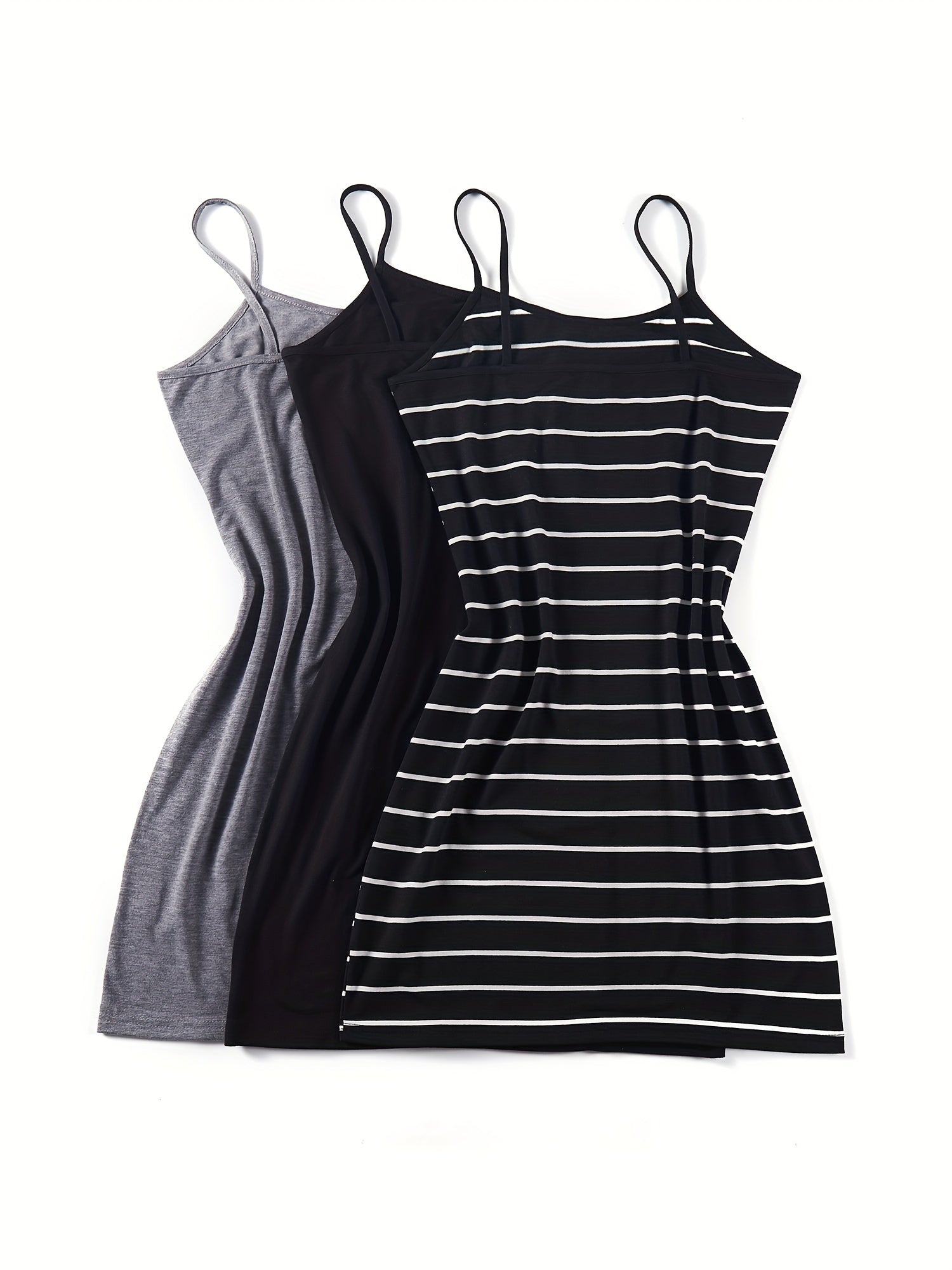 3-Pack Chic Summer Cami Dresses - Breathable, Lightweight Design with Adjustable Spaghetti Straps - Perfect for Casual Outings