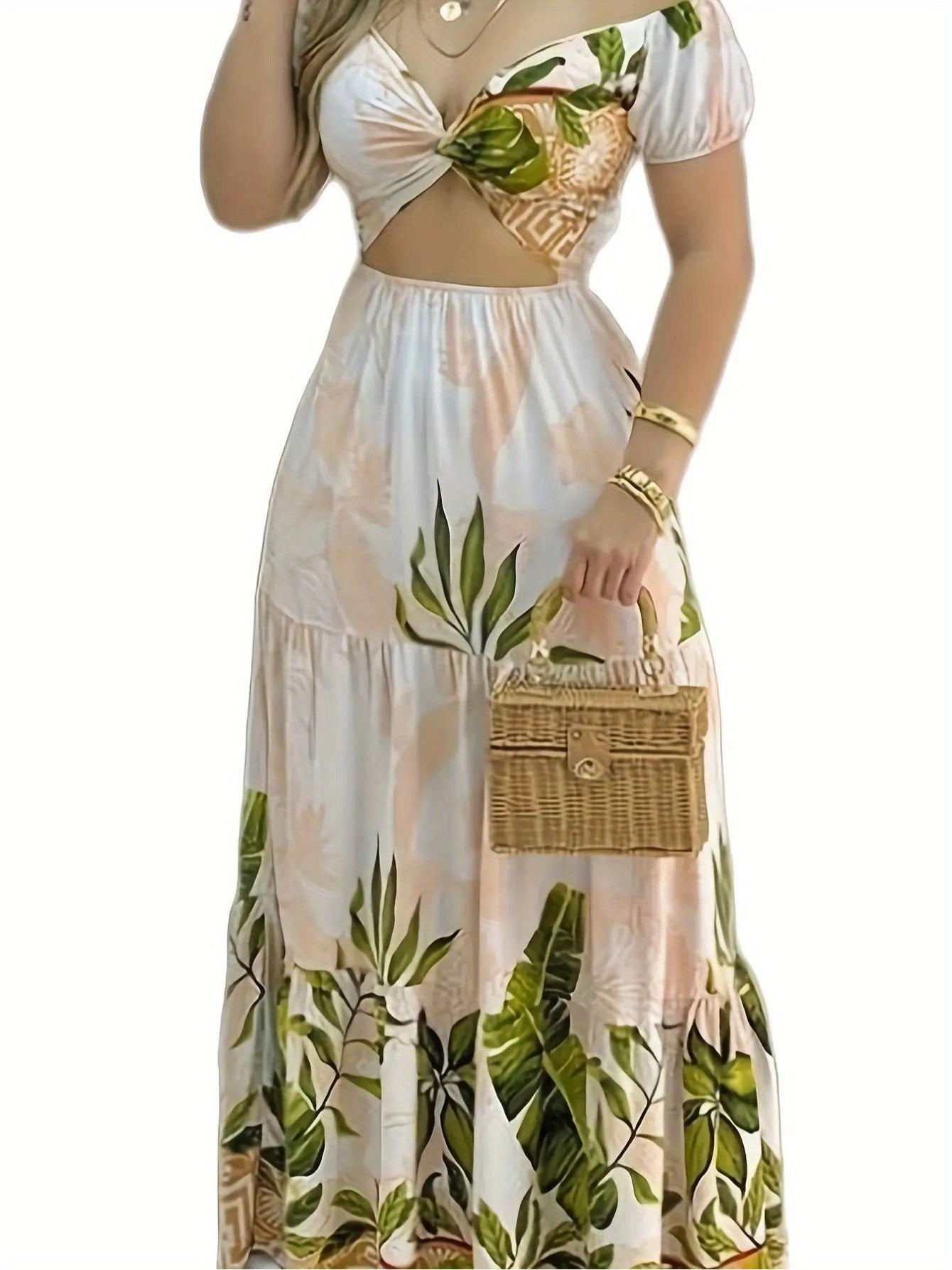 Women'S Elegant Off-Shoulder Floral Maxi Dress - V-Neck, Slim Fit, Long Sleeve, Lightweight Polyester, Perfect for Summer Vacation, Parties, and Casual Outings, Summer Dresses