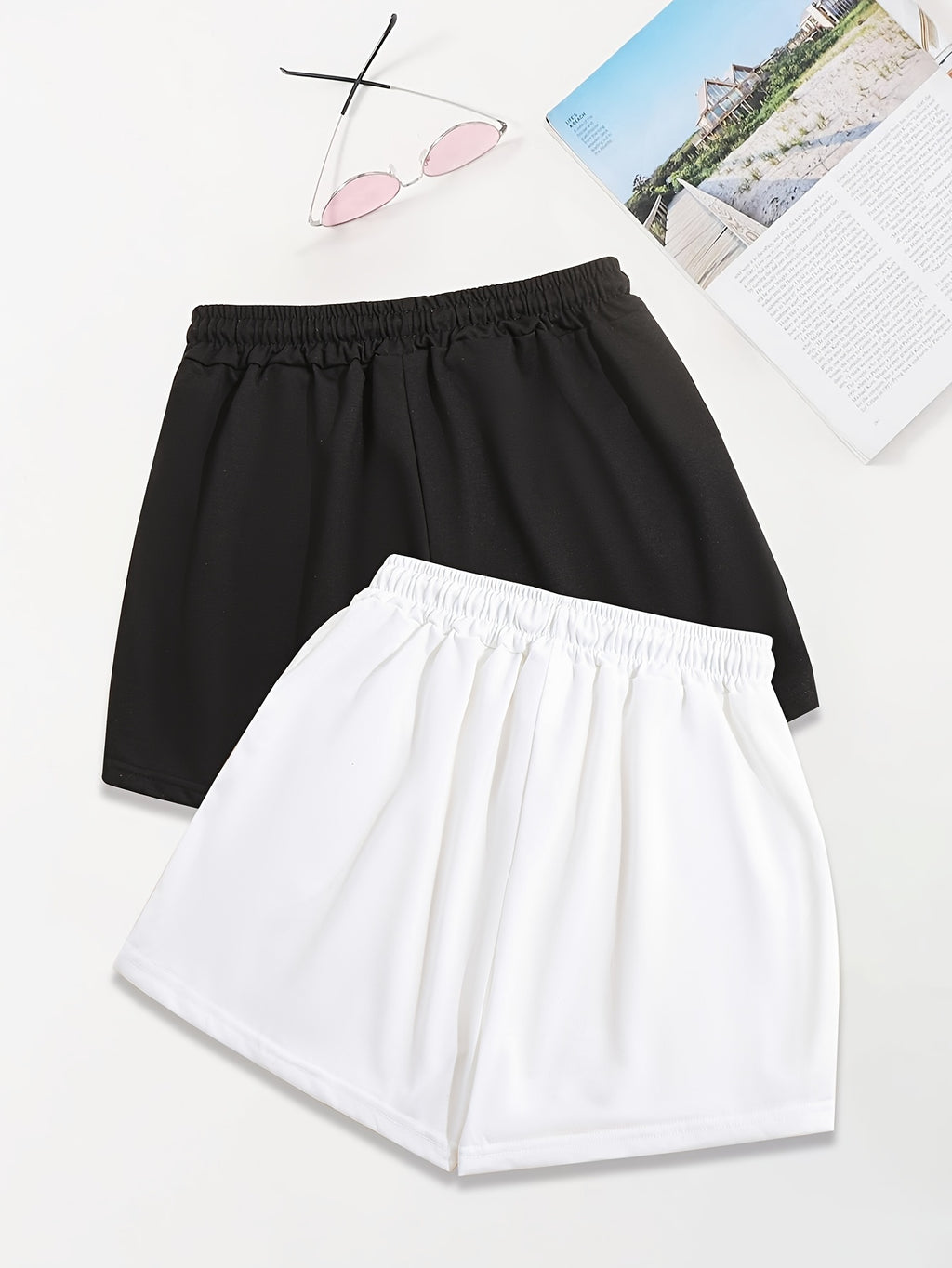 2 Pack Slant Pocket Elastic Waist Shorts, Mama Print Casual Drawstring Shorts Outfits for Women