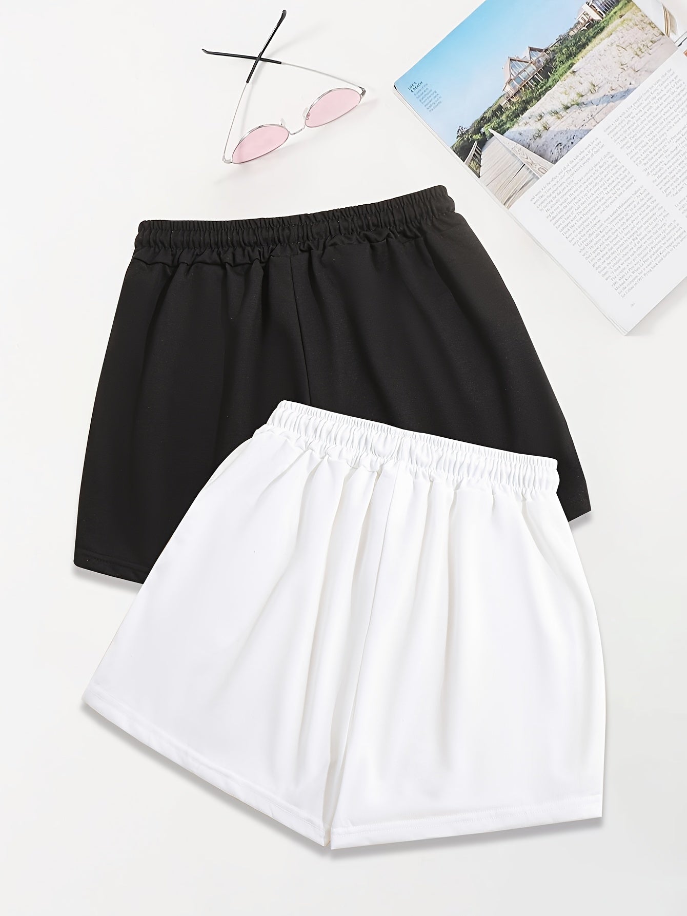 2 Pack Slant Pocket Elastic Waist Shorts, Mama Print Casual Drawstring Shorts Outfits for Women