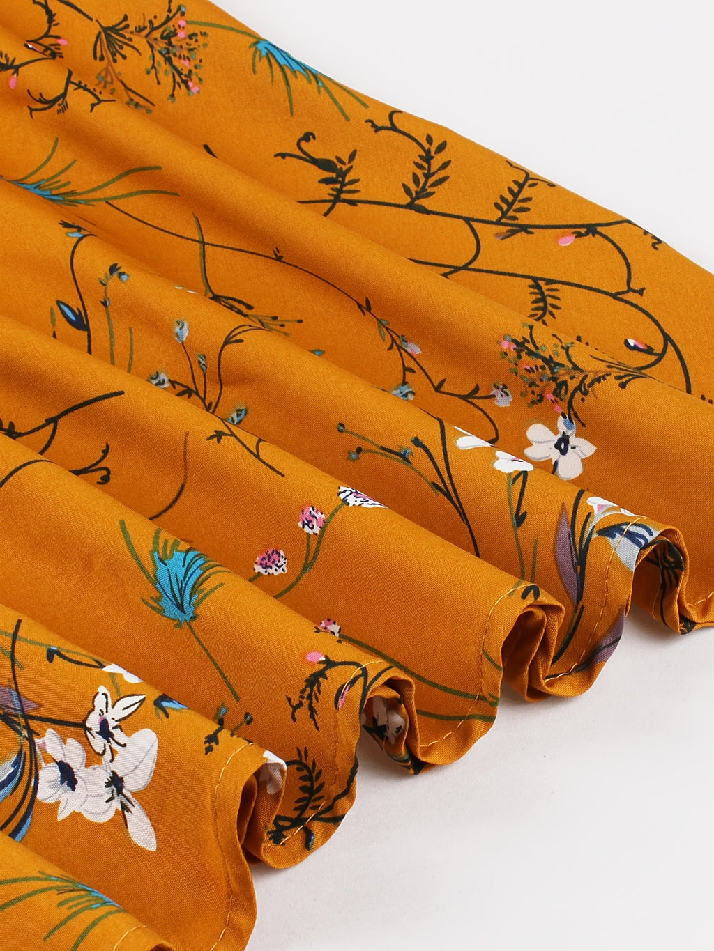 Women's Summer Floral Print Puff Sleeve Dress - Elastic Waist Knee-Length Party & Casual Dress with Orange/Blue/White/Black Pattern, Machine Washable, Cute Summer Dresses, Vacation Outfit, Evening Wear, Stretchable Fabric