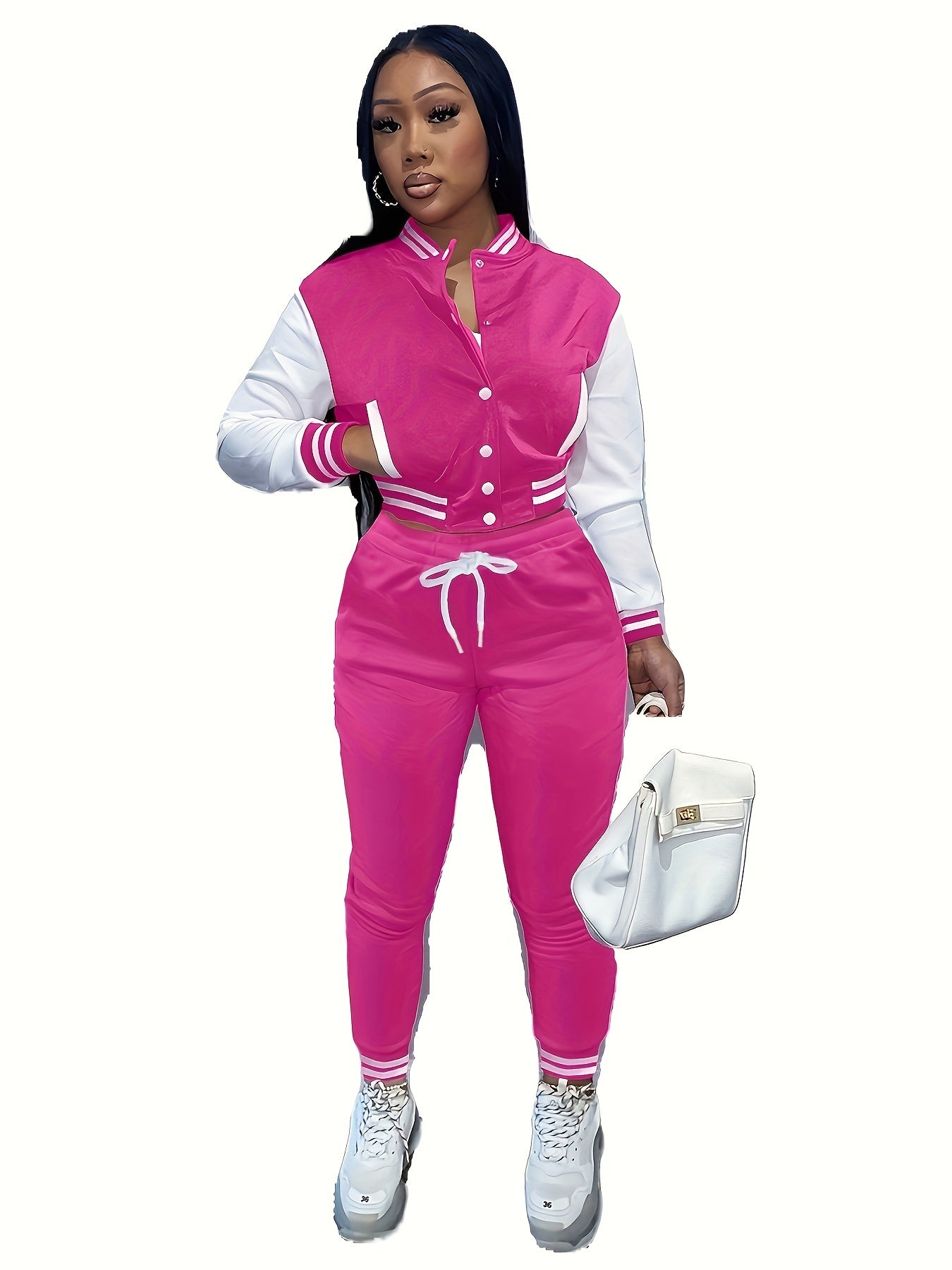 European And Trendy Women'S Patchwork Jacket with Single-Breasted Baseball Suit, a Two-Piece Outfit