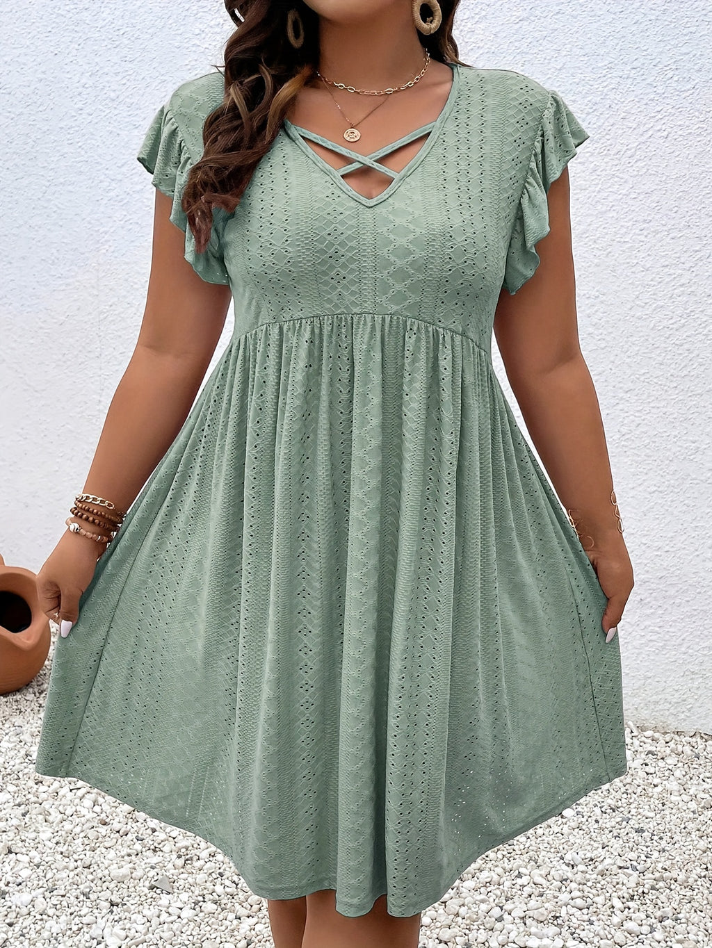 Plus Size, Women's Elegant Black Formal & casual Dresses - Flared Hem Party Wedding Outfit, Machine Washable Semi-Formal Evening Gown for Women, Dresses for Wedding Guest, Vneck Dress, Semitransparent Material, Elegant Embroi