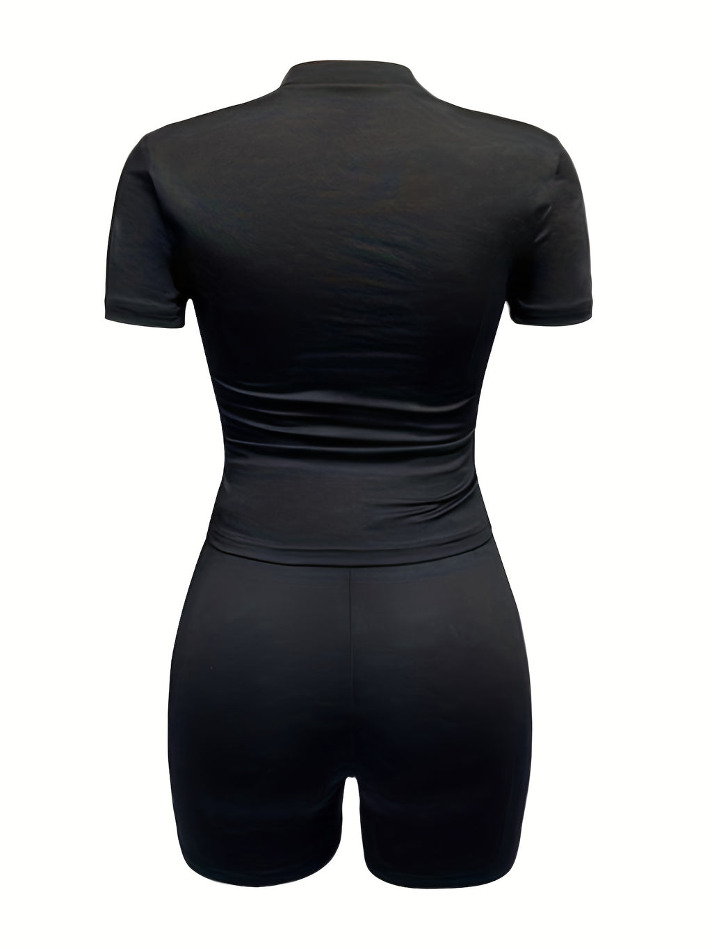 Solid Casual Two-piece Set, Crew Neck Short Sleeve Tee & Slim Shorts Outfits, Women's Clothing