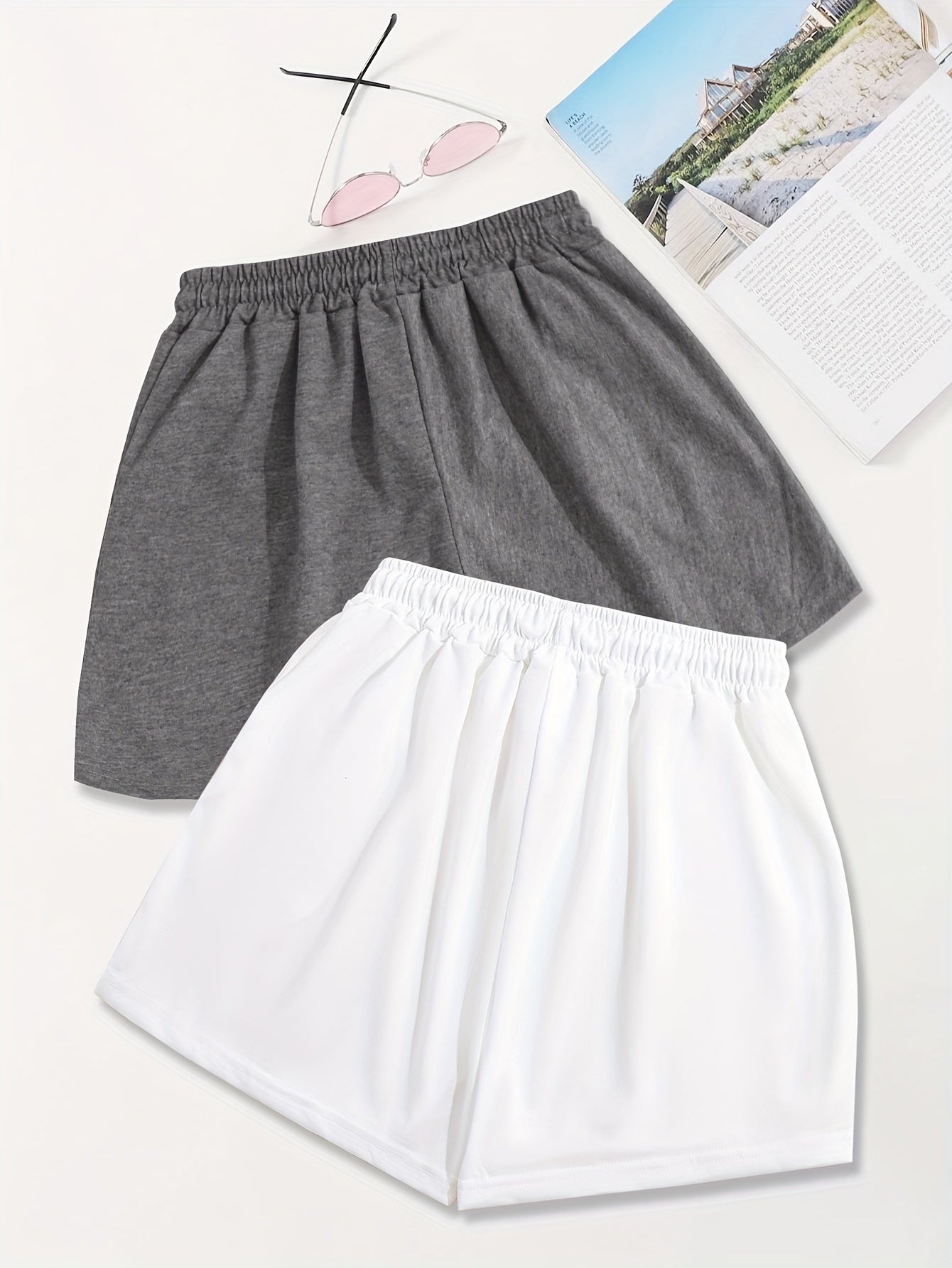 2 Pack Slant Pocket Elastic Waist Shorts, Mama Print Casual Drawstring Shorts Outfits for Women