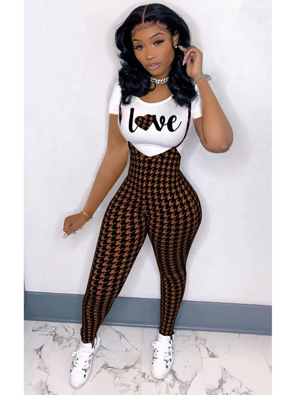 Women'S fashion pattern printed short sleeved T-shirt+camisole jumpsuit two-piece set, Jumpsuit for Women, Two Piece Outfits for Women, Casual Wear, Everyday Outfit, Trendy Fashion, Stylish Jumpsuit, Breathable Material, Ligh