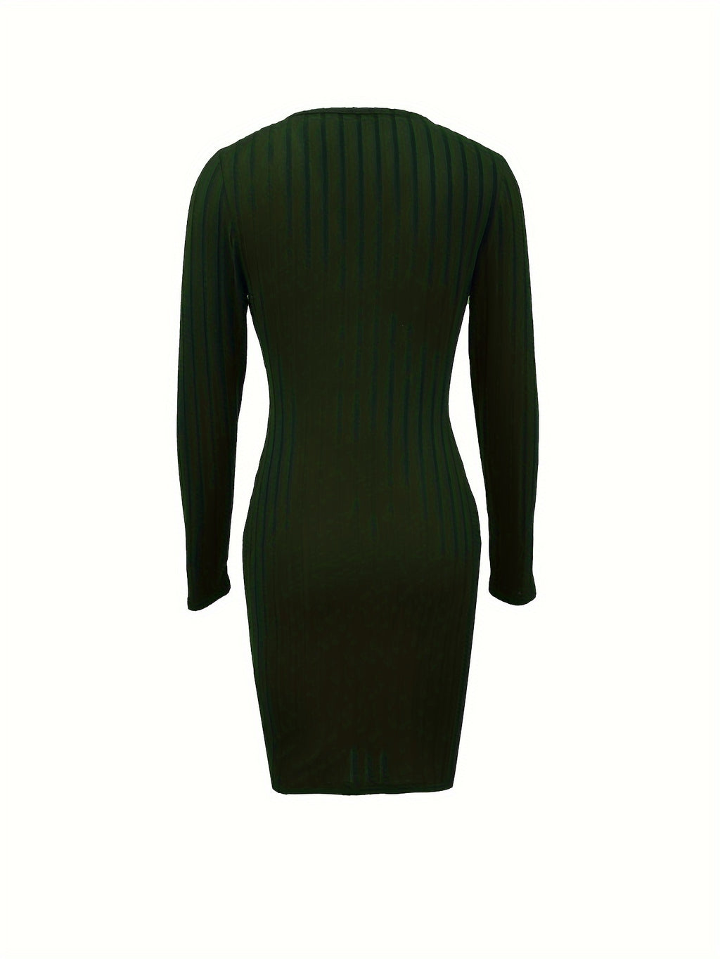 Vibrant Ribbed Bodycon Dress - Elegant Women's Long Sleeve V Neck Dresses for Everyday Wear - Solid Color, Comfortable, and Flattering