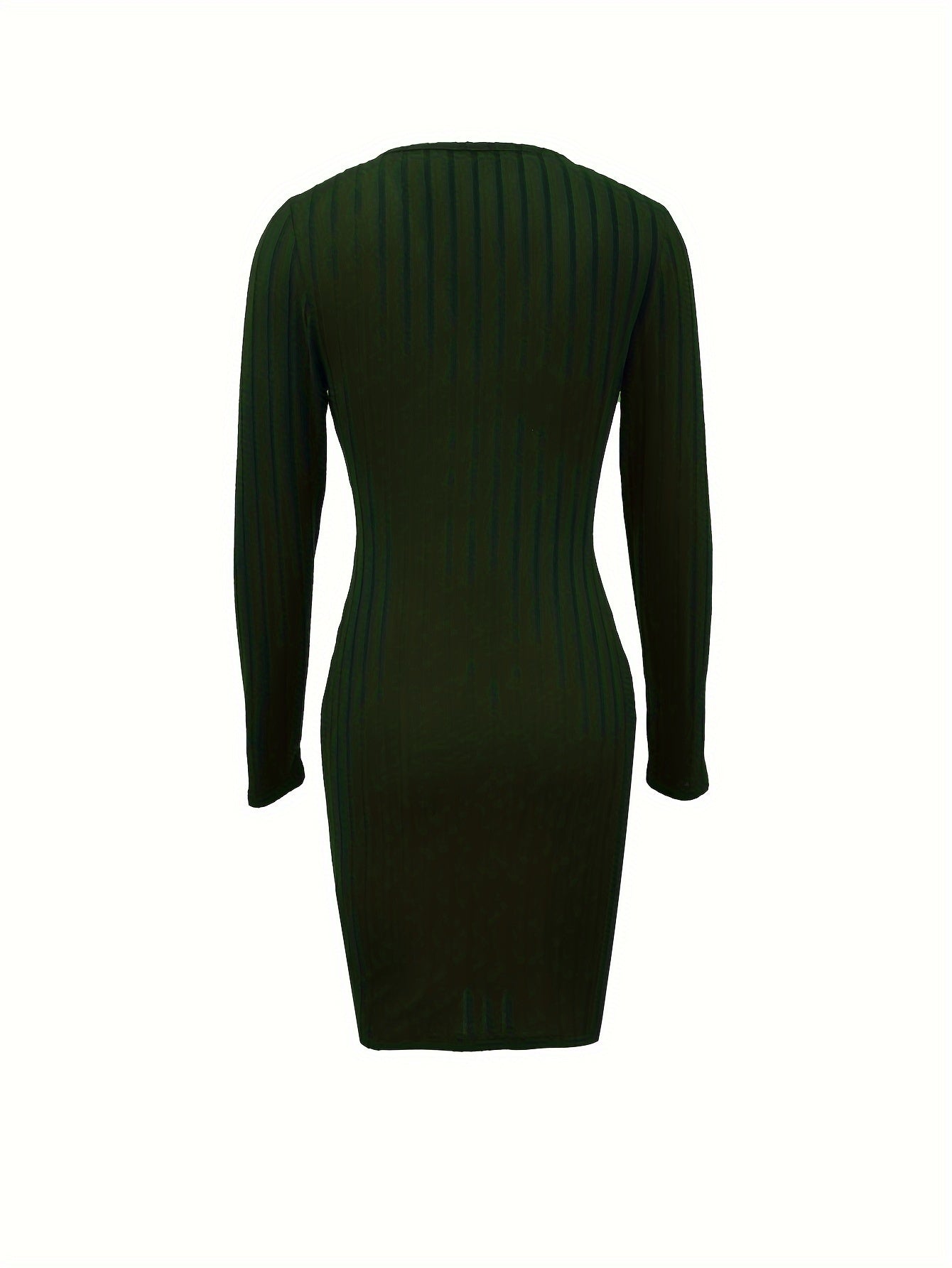 Vibrant Ribbed Bodycon Dress - Elegant Women's Long Sleeve V Neck Dresses for Everyday Wear - Solid Color, Comfortable, and Flattering