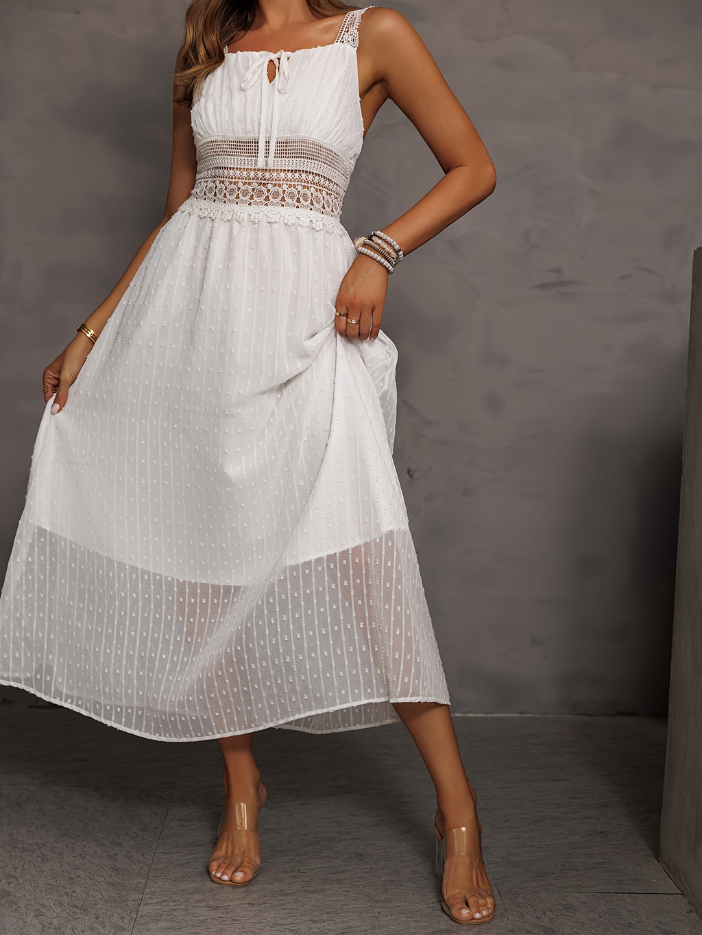 Elegant Lace Splicing Wide Strap A-Line Dress - Sleeveless Spring & Summer Dresses for Women - Stylish, Chic, and Comfortable Clothing for Ladies