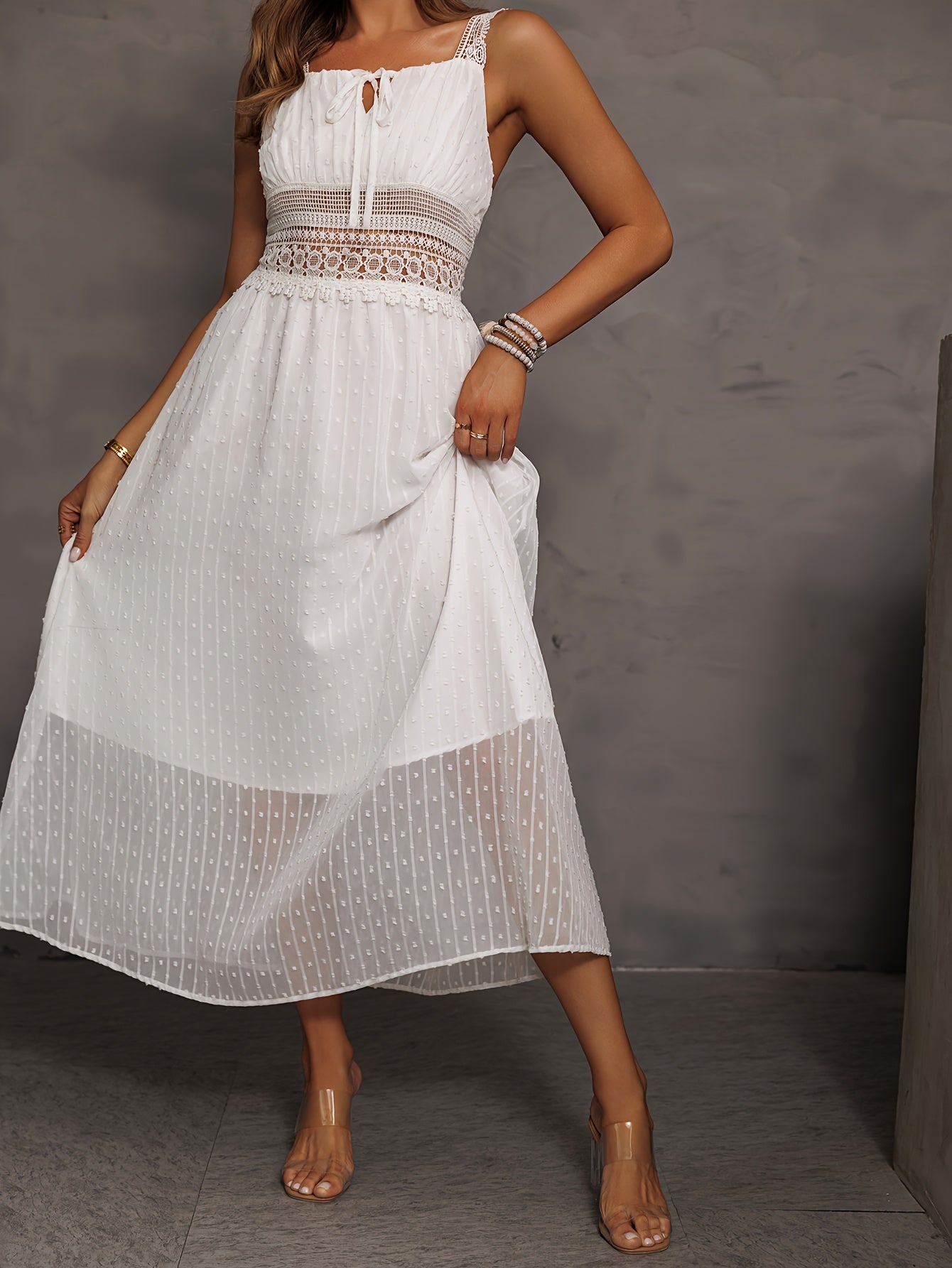 Elegant Lace Splicing Wide Strap A-Line Dress - Sleeveless Spring & Summer Dresses for Women - Stylish, Chic, and Comfortable Clothing for Ladies