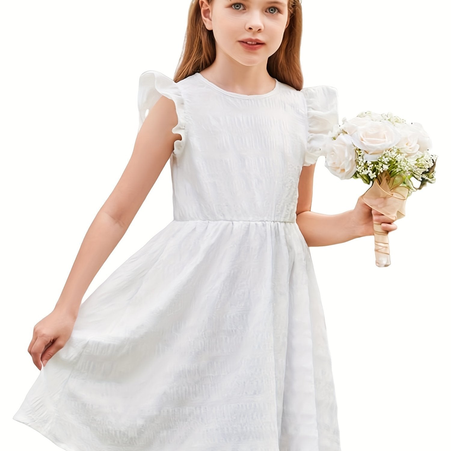 Girls Dress Casual Ruffle Sleeveless A Line Summer Dresses With Pockets 4-12 Years