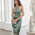 Women's Cocktail Dress Semi Formal Wedding Guest Lace Satin Halter Dresses for Evening Party
