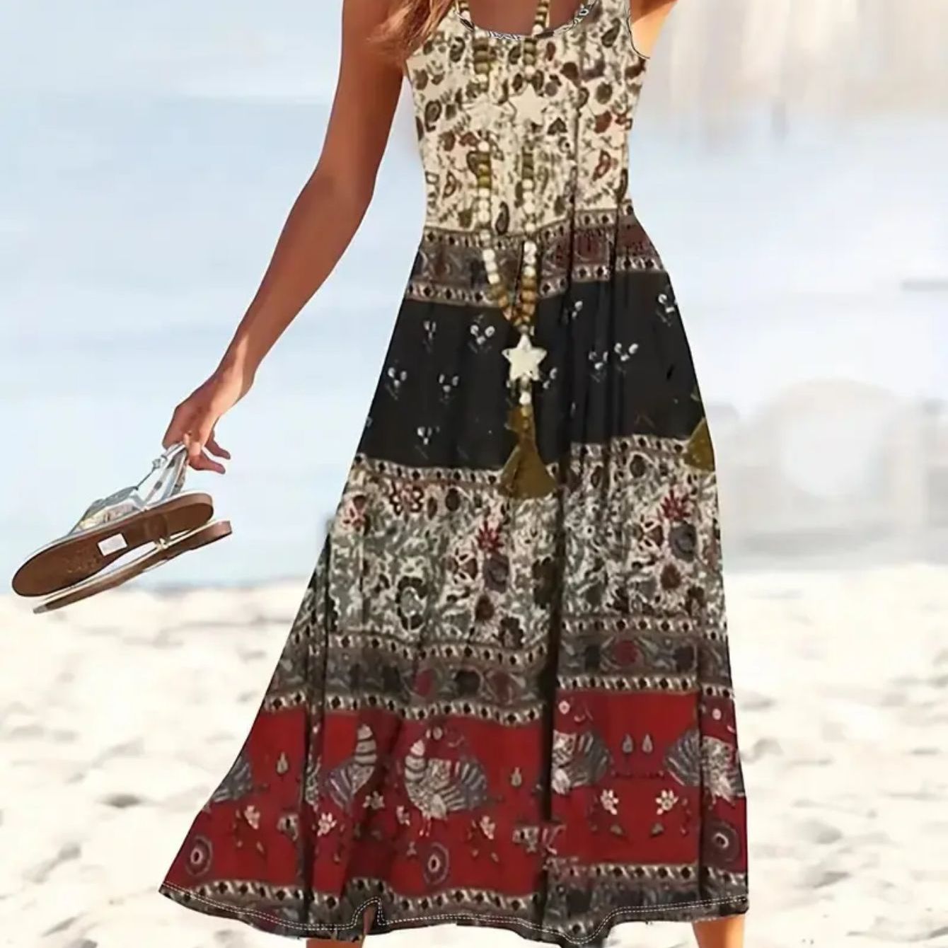 SINHOON Summer Dresses For Women 2025 Sleeveless Boho Maxi Sundress Loose Casual Flowy Beach Dress Midi Dress