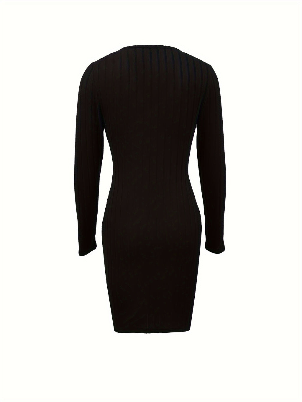Vibrant Ribbed Bodycon Dress - Elegant Women's Long Sleeve V Neck Dresses for Everyday Wear - Solid Color, Comfortable, and Flattering