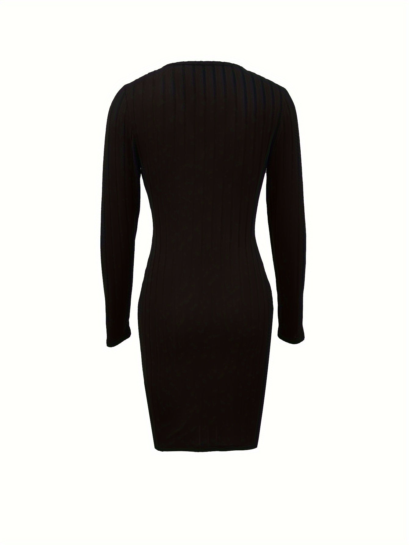 Vibrant Ribbed Bodycon Dress - Elegant Women's Long Sleeve V Neck Dresses for Everyday Wear - Solid Color, Comfortable, and Flattering