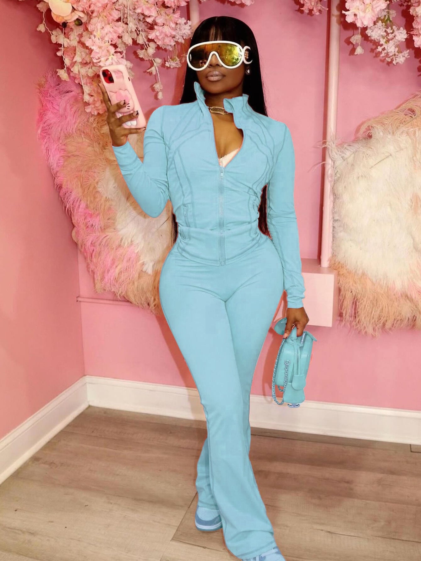 Spring and summer new s leisure Women's clothing sexy tight long-sleeved bell two-piece set, Cute Outfits For Women, Trendy Clothes For Women
