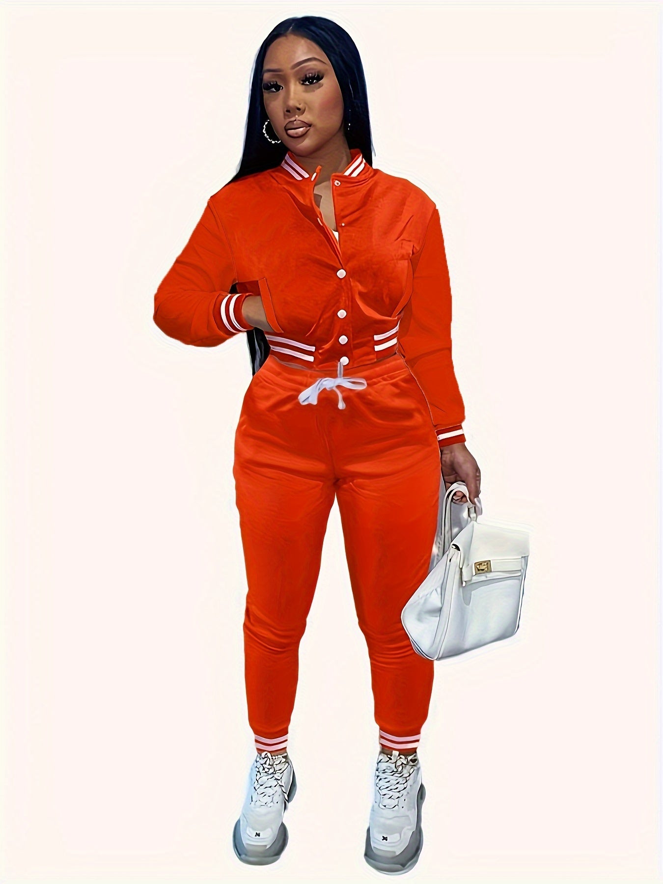 European And Trendy Women'S Patchwork Jacket with Single-Breasted Baseball Suit, a Two-Piece Outfit