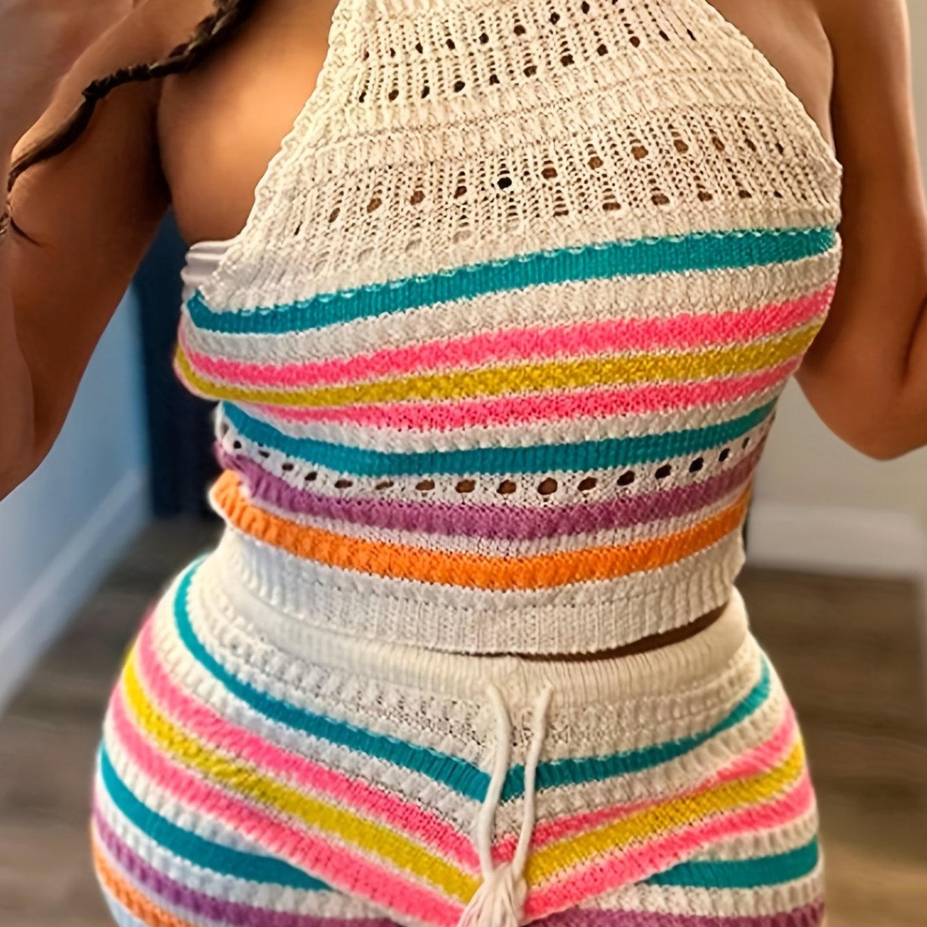 Women'S Y2K Hollow Stripe Two-Piece Set