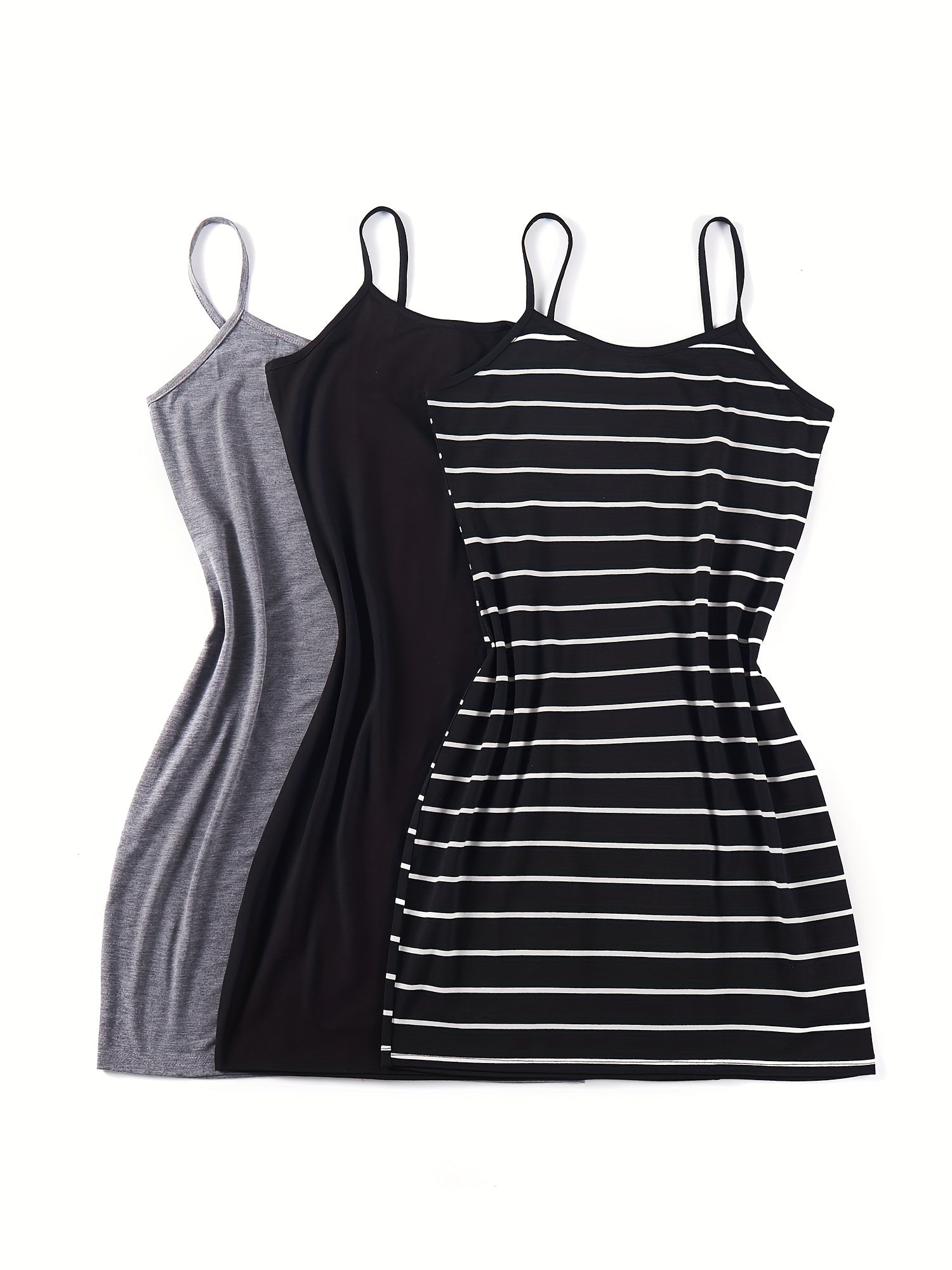 3-Pack Chic Summer Cami Dresses - Breathable, Lightweight Design with Adjustable Spaghetti Straps - Perfect for Casual Outings