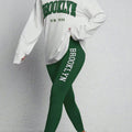 Women's Letter Print Casual Spring & Fall Two-piece Pants Set, Crew Neck Long Sleeve T-shirt & Slim Pants Outfits - For Women - Perfect for Casual Wear - Ideal Gift for Fashionable Ladies