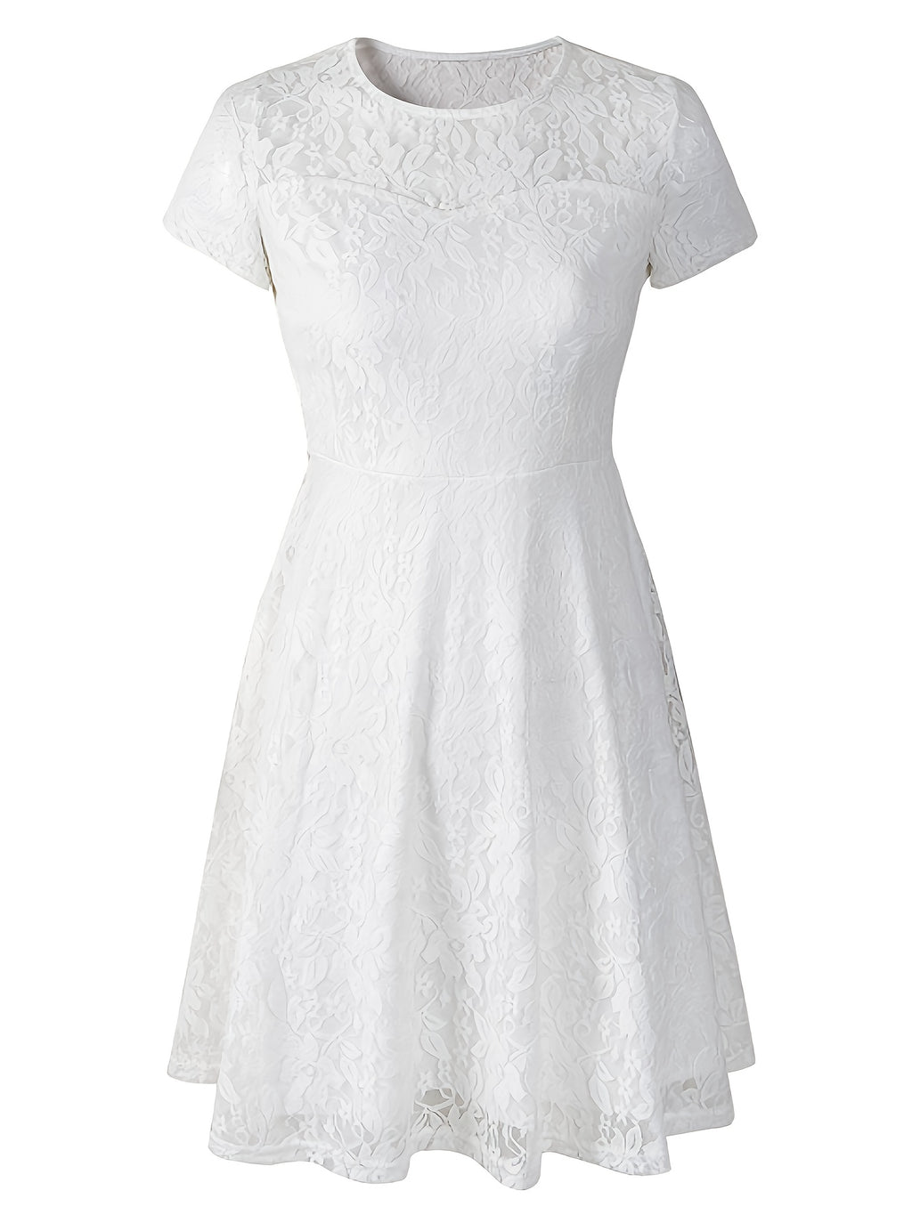 A-Line Dress with Floral Design - Short Sleeve Summer Dress Featuring a Crew Neck And Semi-Sheer Lace, Perfect for Beach Trips And Casual Chic Looks, Adorable Summer Dresses with a Soft Fabric.