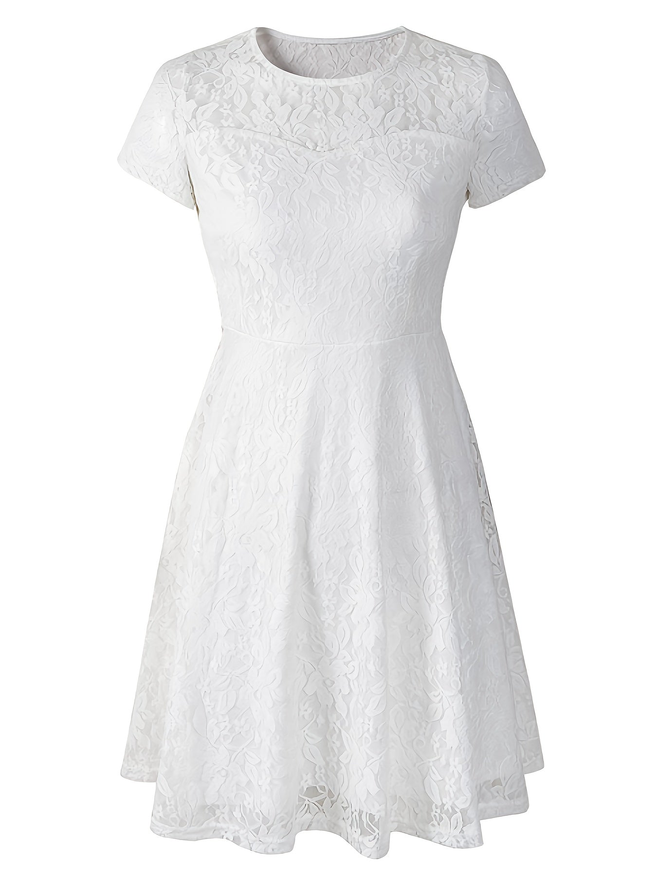 A-Line Dress with Floral Design - Short Sleeve Summer Dress Featuring a Crew Neck And Semi-Sheer Lace, Perfect for Beach Trips And Casual Chic Looks, Adorable Summer Dresses with a Soft Fabric.