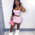 two-piece Women's Sexy Houndstooth Skirt Set - Crop Cami Top and Bodycon Skirt Outfit for a Flattering and Fashionable Look