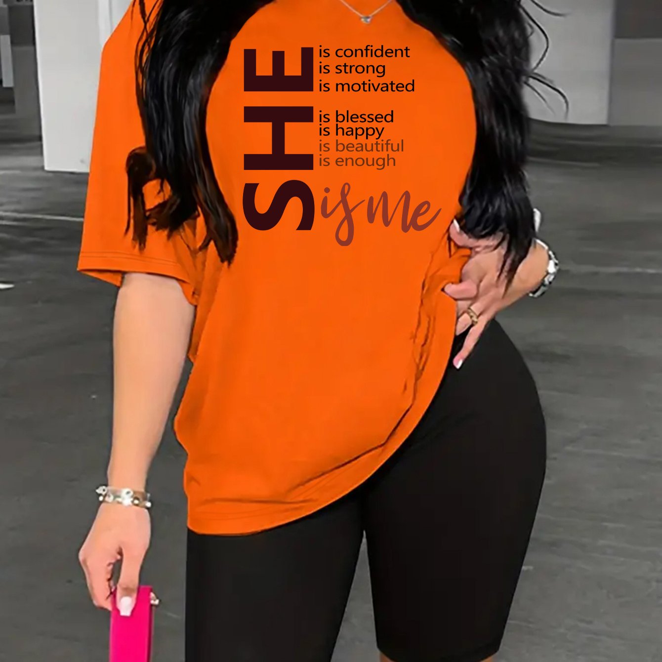 Two Piece Set, Drop Shoulder Short Sleeve Letter Print Casual T-shirt & Short Leggings Outfits for Women