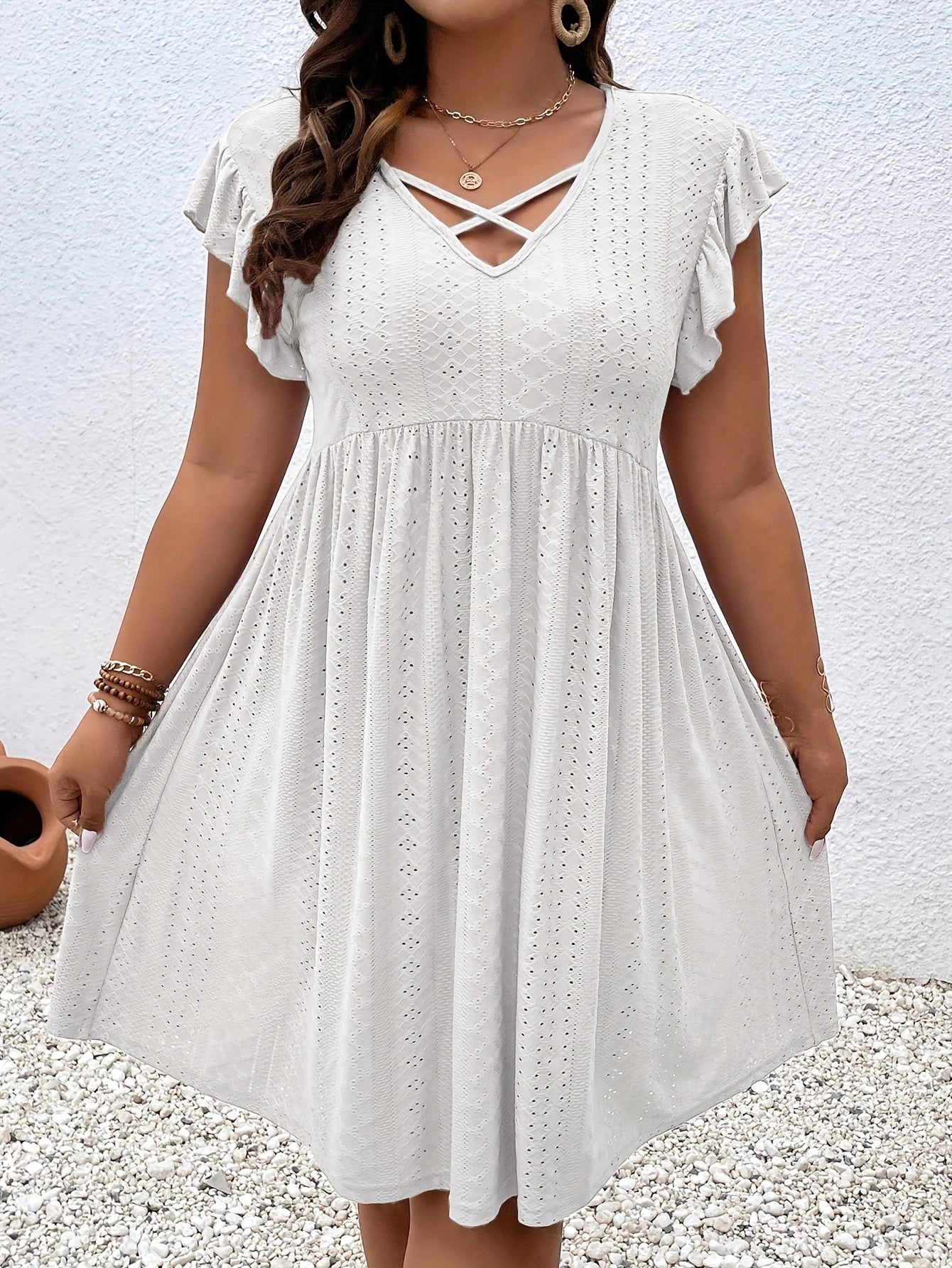 Plus Size, Women's Elegant Black Formal & casual Dresses - Flared Hem Party Wedding Outfit, Machine Washable Semi-Formal Evening Gown for Women, Dresses for Wedding Guest, Vneck Dress, Semitransparent Material, Elegant Embroi