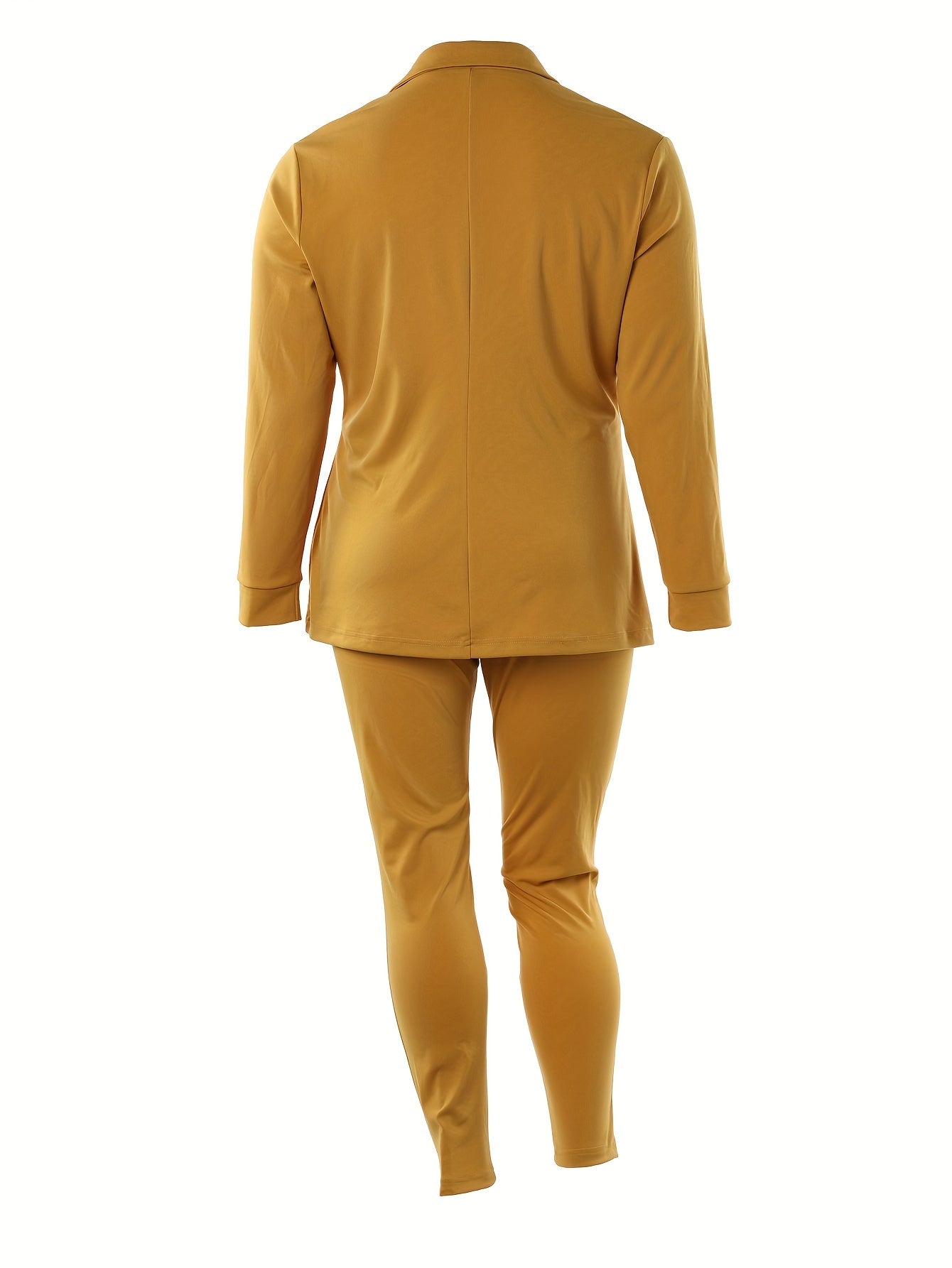 Chic Plus-Size Two-Piece Blazer & Pants Suit – Long Sleeve, Zippered Front, Ideal for Work and Special Occasions