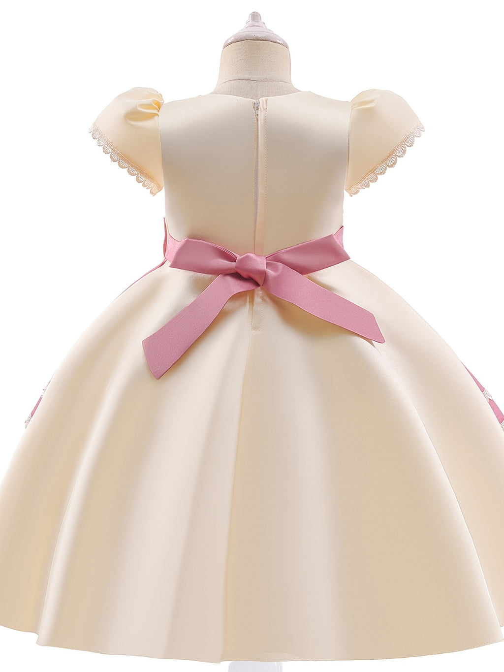 Girls Princess Dress Short Sleeve Embroidered Flower Bow Lace Dress Performance Dress Wedding Flower Girls For Evening Birthday Party Kids Clothes