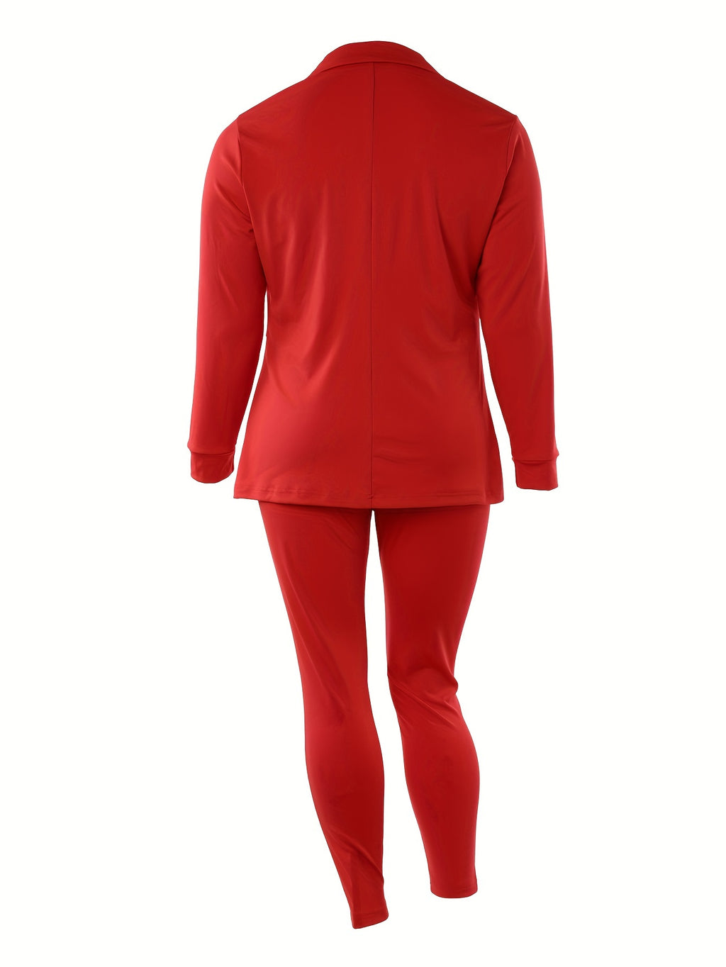 Chic Plus-Size Two-Piece Blazer & Pants Suit – Long Sleeve, Zippered Front, Ideal for Work and Special Occasions