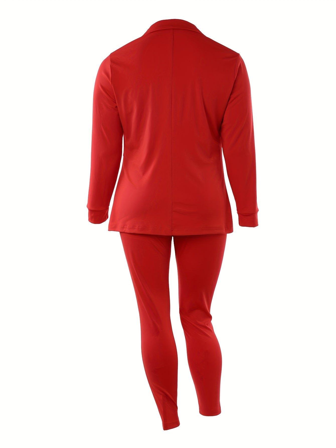 Chic Plus-Size Two-Piece Blazer & Pants Suit – Long Sleeve, Zippered Front, Ideal for Work and Special Occasions