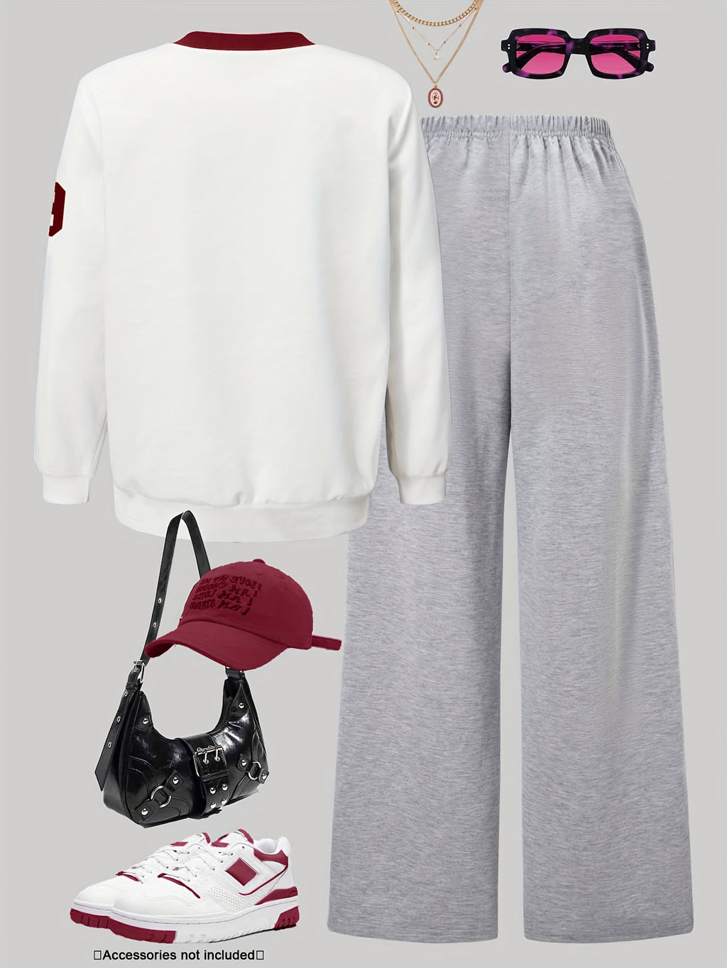 Women'S Los Angeles 79 Letter & Number Print Top and Pants Set | V-Neck Color Block Long Sleeve Top with Wide Leg Casual Pants | All-Season Fashion Outfit, Medium Stretch Fabric, Off the Shoulder Style, Casual Wear|Vneck Top|