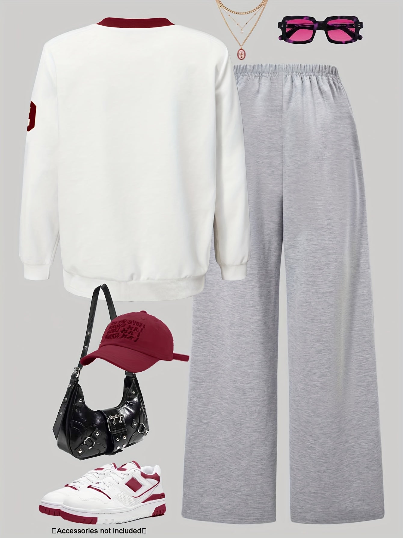 Women'S Los Angeles 79 Letter & Number Print Top and Pants Set | V-Neck Color Block Long Sleeve Top with Wide Leg Casual Pants | All-Season Fashion Outfit, Medium Stretch Fabric, Off the Shoulder Style, Casual Wear|Vneck Top|