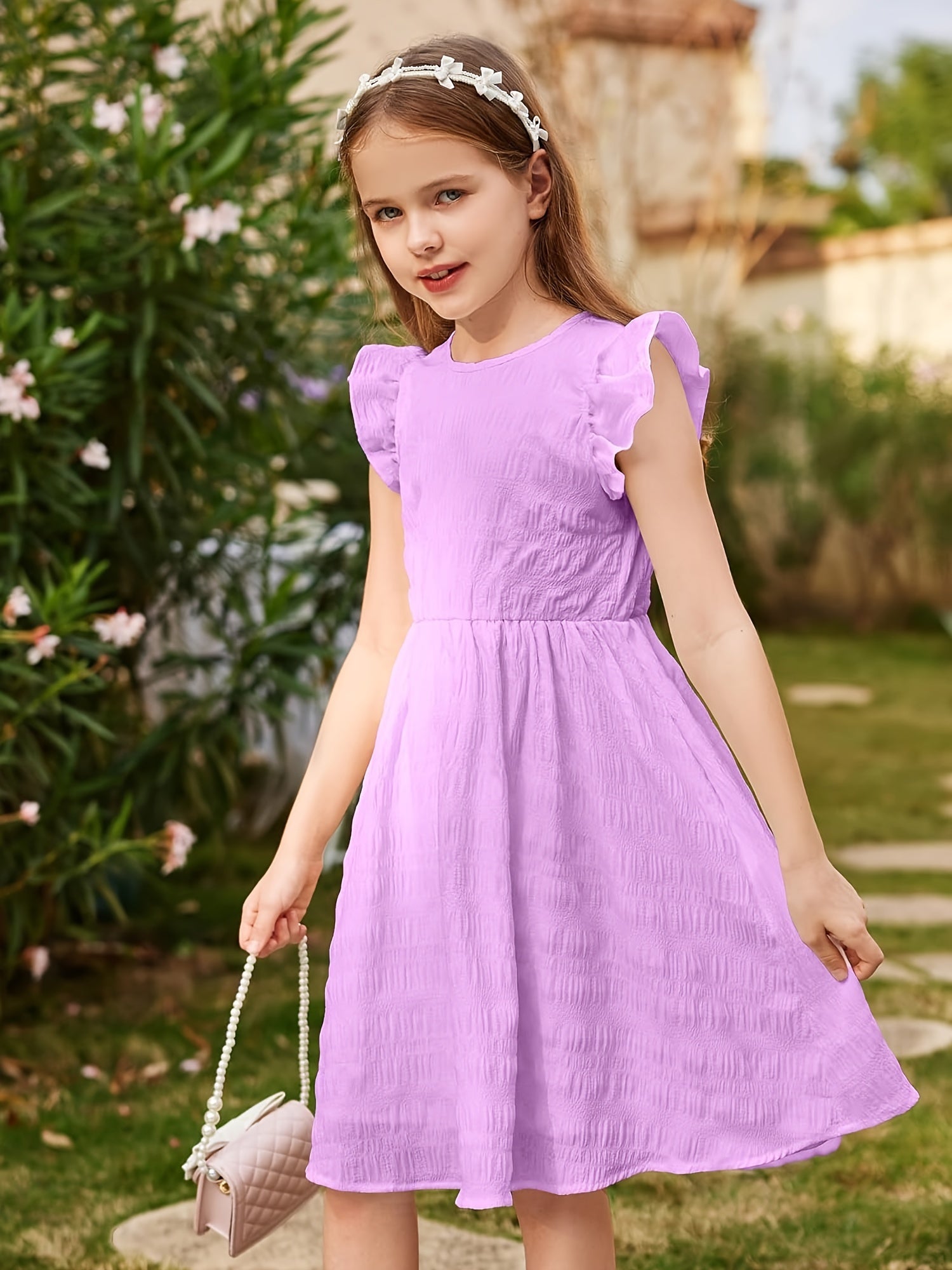 Girls Dress Casual Ruffle Sleeveless A Line Summer Dresses With Pockets 4-12 Years