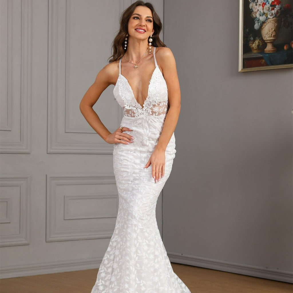 Women's Dresses-2025 New Women's Sexy Sleeveless Suspender Tail Slim Wedding Dress Wedding Dress Women's Dress