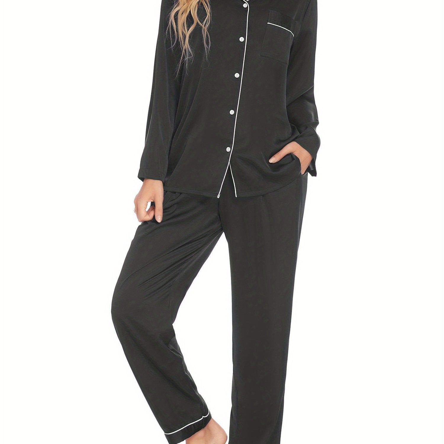 Couples Matching Pajamas Long Sleeve Sleepwear Satin Soft Button Down Loungewear Pjs Set perfect for pajama parties christmas pajamas Anniversary gift winter outfits for women 2 piece set