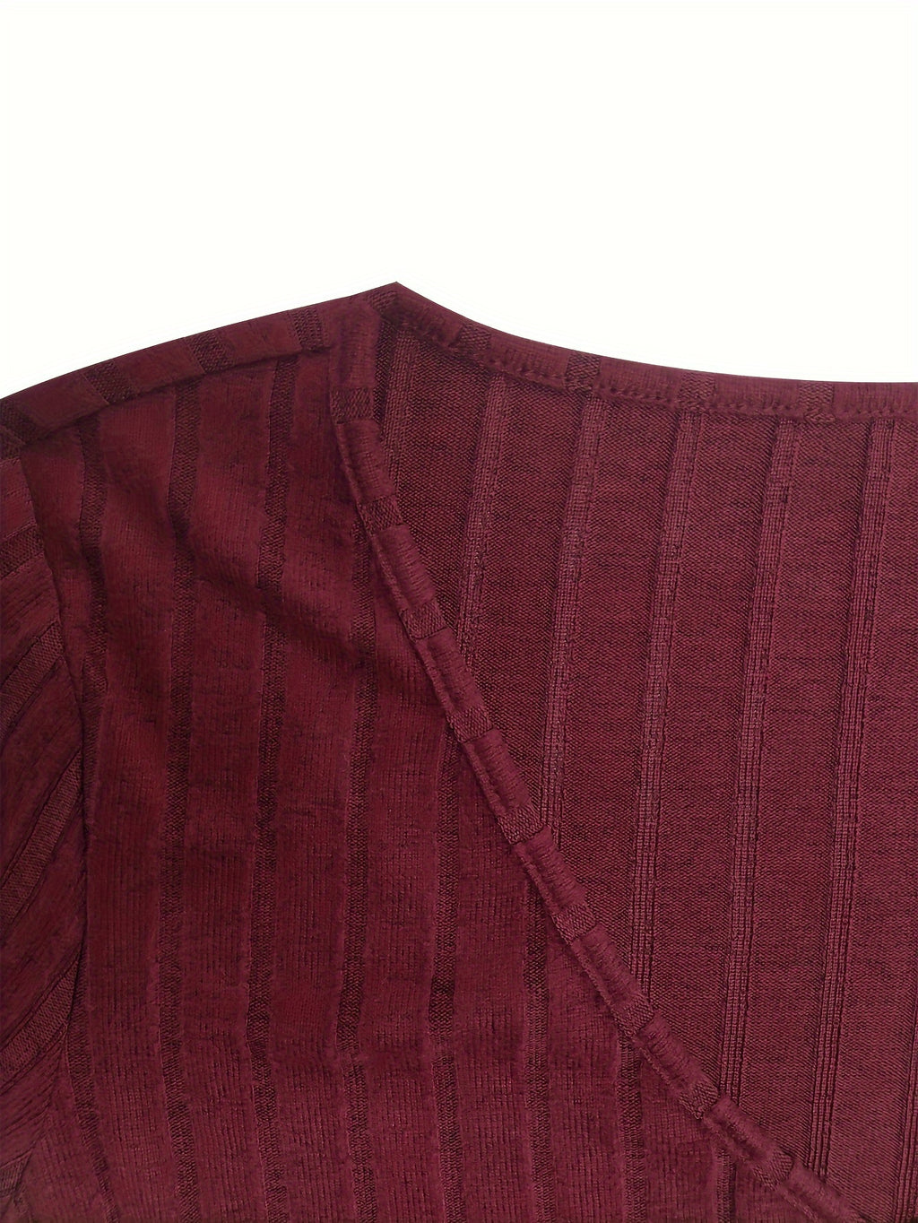 Vibrant Ribbed Bodycon Dress - Elegant Women's Long Sleeve V Neck Dresses for Everyday Wear - Solid Color, Comfortable, and Flattering
