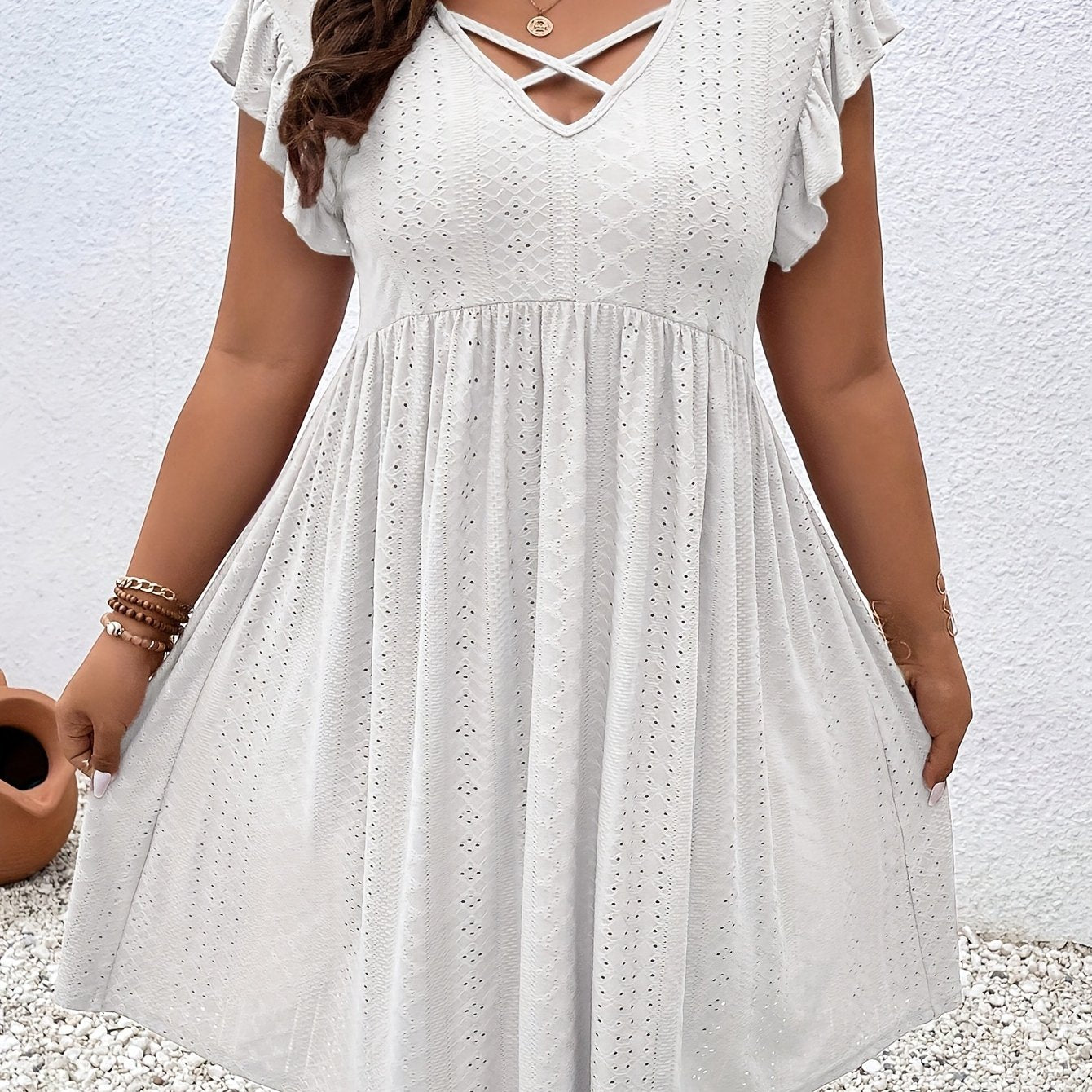Plus Size, Women's Elegant Black Formal & casual Dresses - Flared Hem Party Wedding Outfit, Machine Washable Semi-Formal Evening Gown for Women, Dresses for Wedding Guest, Vneck Dress, Semitransparent Material, Elegant Embroi