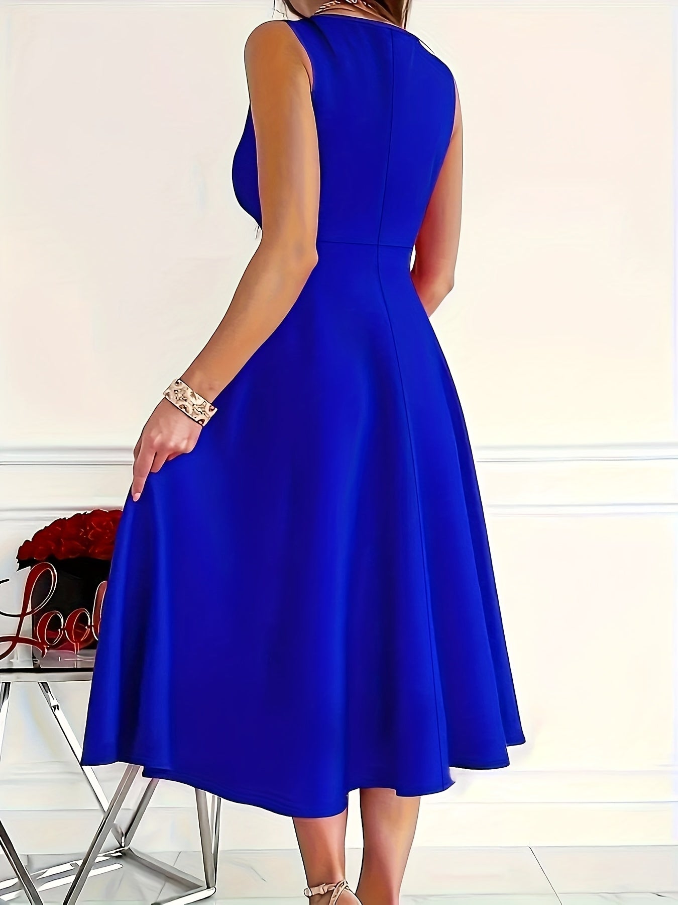 2025 Spring Summer Women's Sleeveless V-Neck A-Line Dress - Royal Blue Knee-Length Casual to Evening Dress with Asymmetrical Hem, Machine Washable & Plus Size Friendly, Casual Summer Dresses, Formal Attire, Offshoulder Fashio