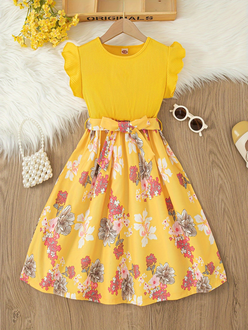 Elegant Girl's Ruffle Trim Crew Neck Strapped Dresses For Summer Holiday Gift Party