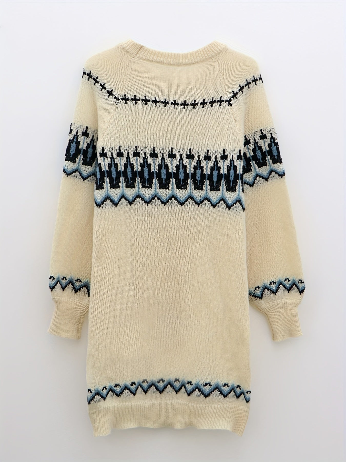 Stylish Ethnic Print Crew Neck Sweater Dress - Women's Casual Long Sleeve Dresses for Everyday Wear - Soft, Cozy, and Comfortable Clothing for Ladies