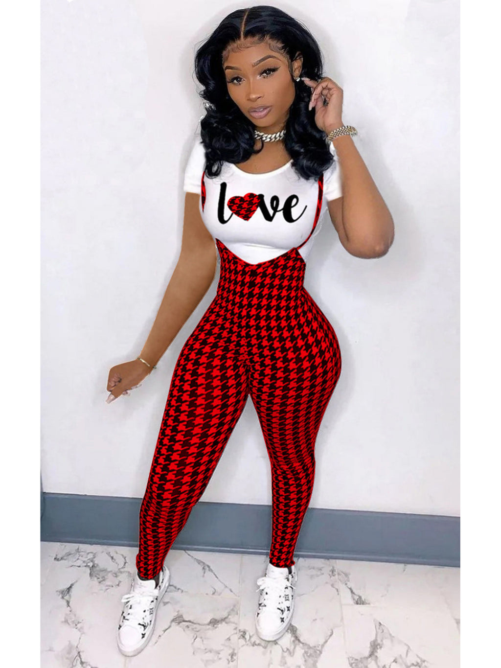 Women'S fashion pattern printed short sleeved T-shirt+camisole jumpsuit two-piece set, Jumpsuit for Women, Two Piece Outfits for Women, Casual Wear, Everyday Outfit, Trendy Fashion, Stylish Jumpsuit, Breathable Material, Ligh