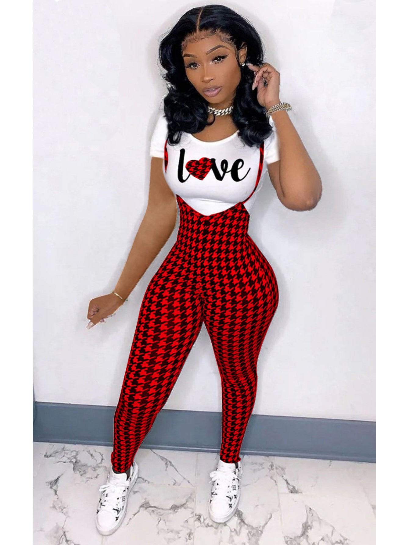 Women'S fashion pattern printed short sleeved T-shirt+camisole jumpsuit two-piece set, Jumpsuit for Women, Two Piece Outfits for Women, Casual Wear, Everyday Outfit, Trendy Fashion, Stylish Jumpsuit, Breathable Material, Ligh